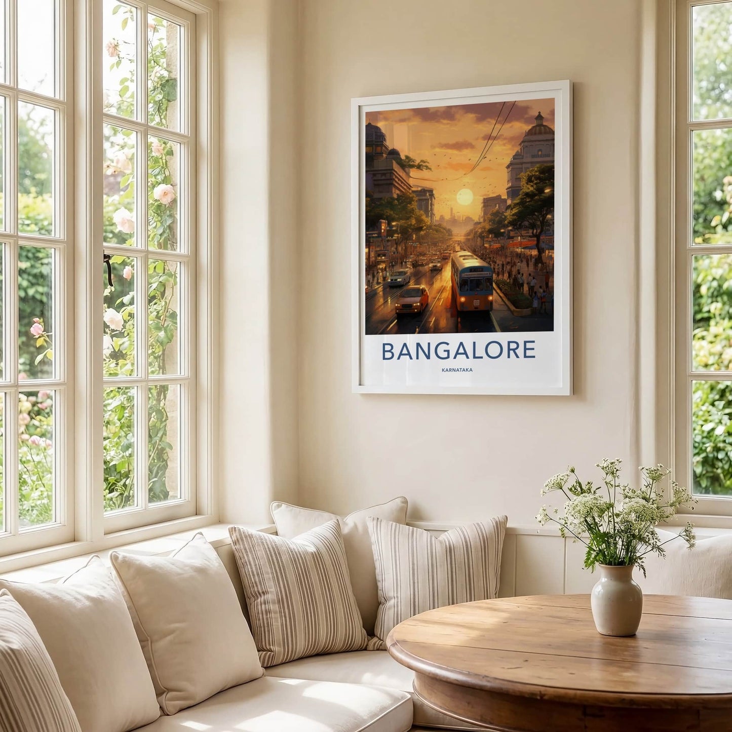 Bangalore Poster - India Travel Art - Karnataka Golden Sunset City Home Decor