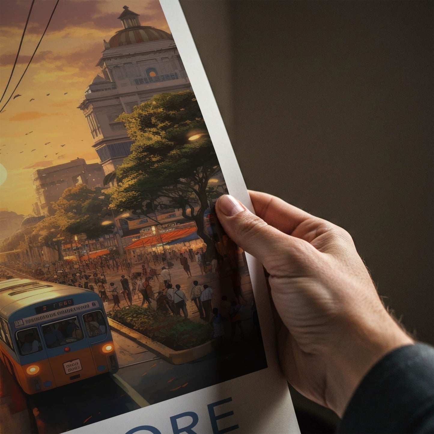 Bangalore Poster - India Travel Art - Karnataka Golden Sunset City Home Decor