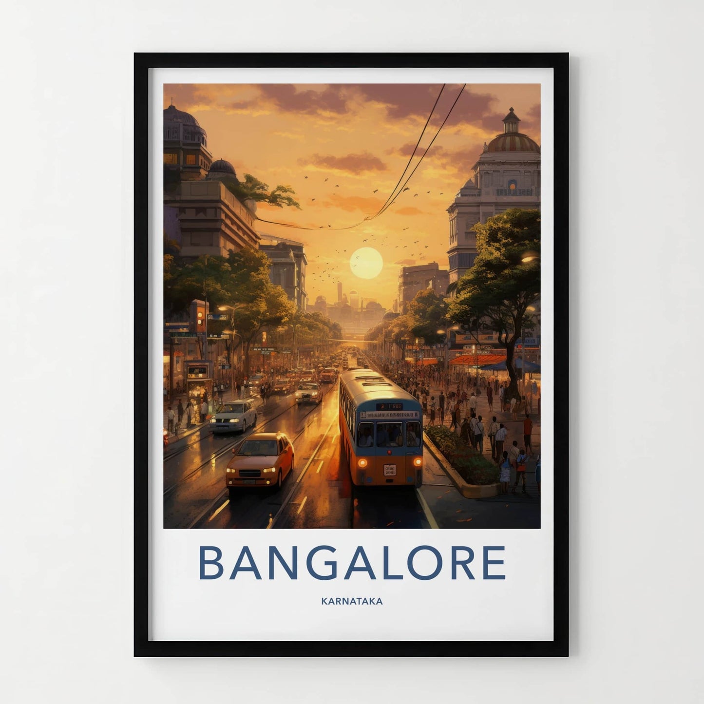 Bangalore Poster - India Travel Art - Karnataka Golden Sunset City Home Decor