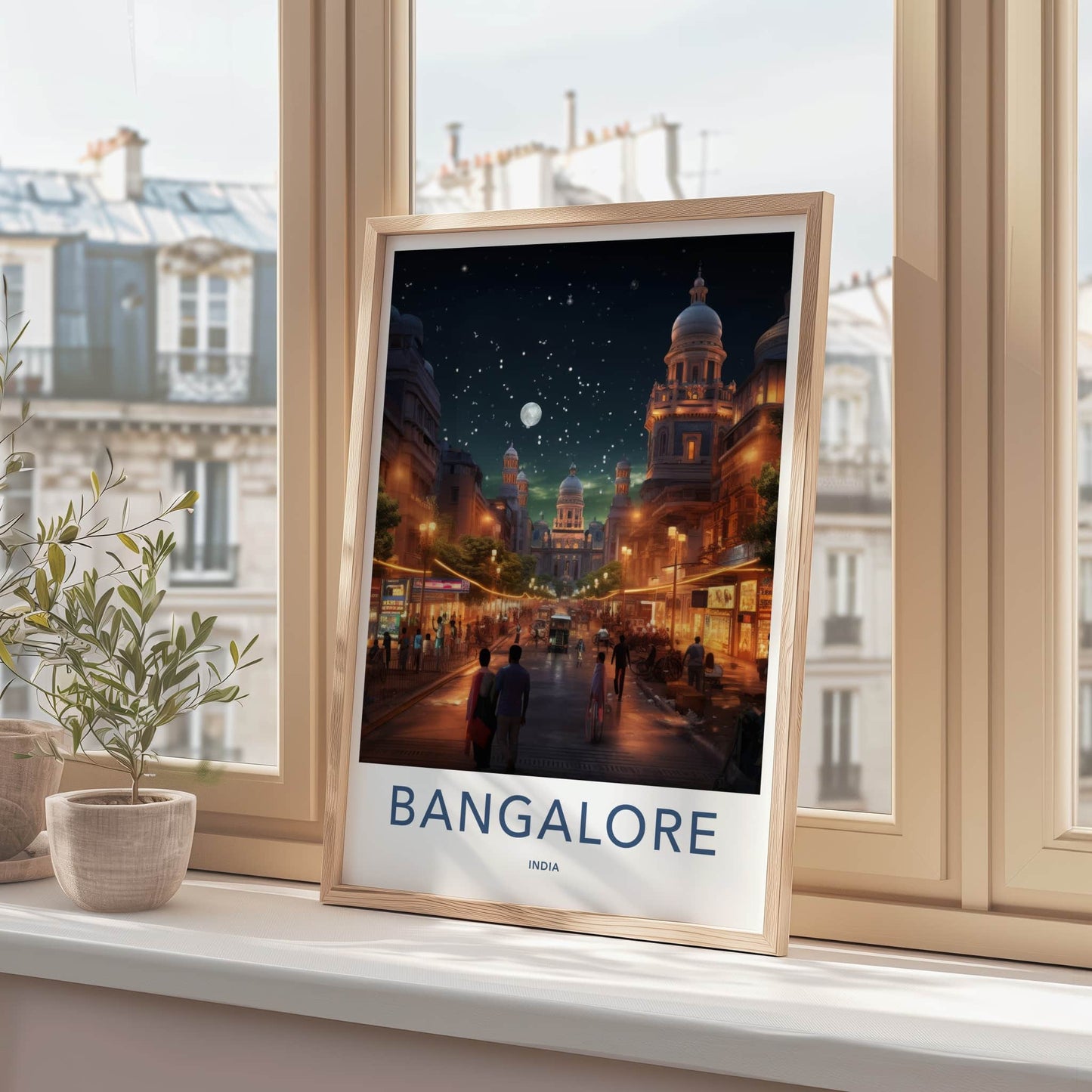 Bangalore Poster - India Travel Art - Karnataka Night Scene Home Decor