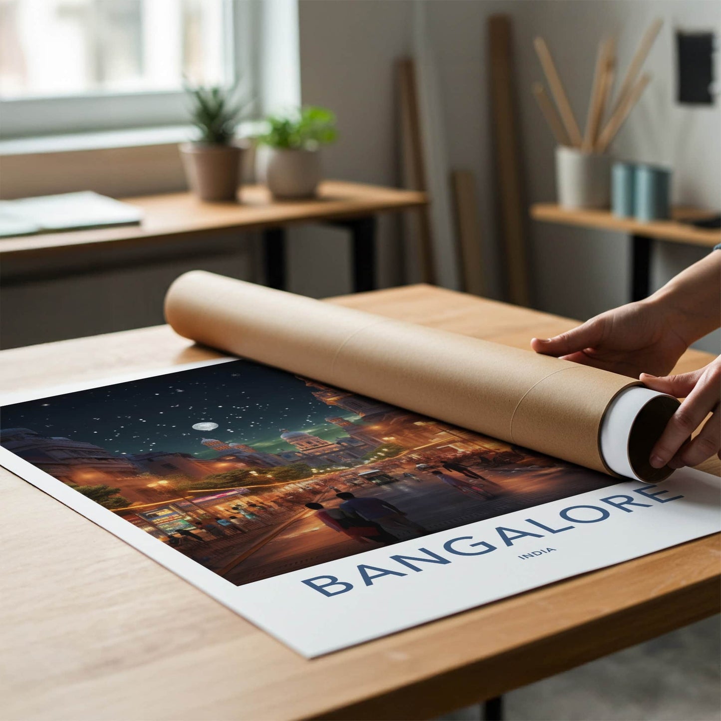 Bangalore Poster - India Travel Art - Karnataka Night Scene Home Decor