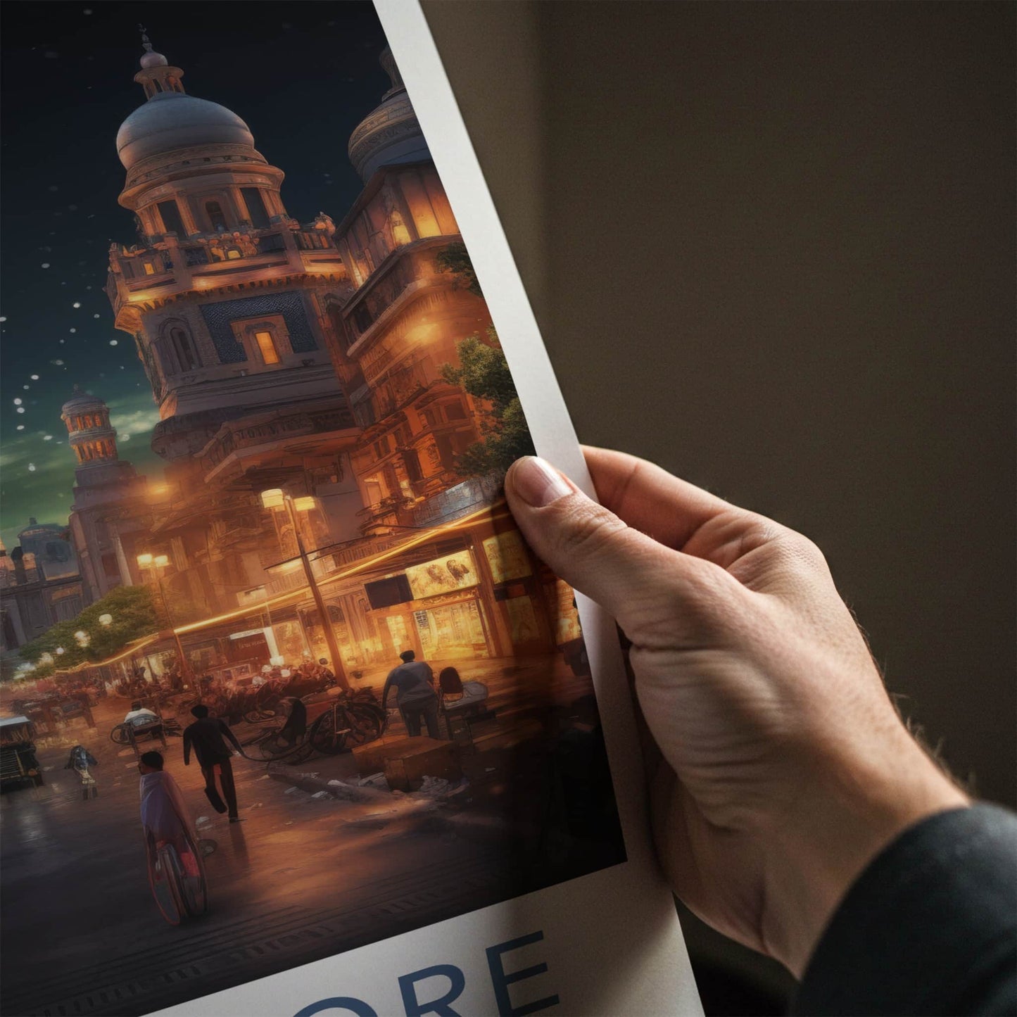 Bangalore Poster - India Travel Art - Karnataka Night Scene Home Decor