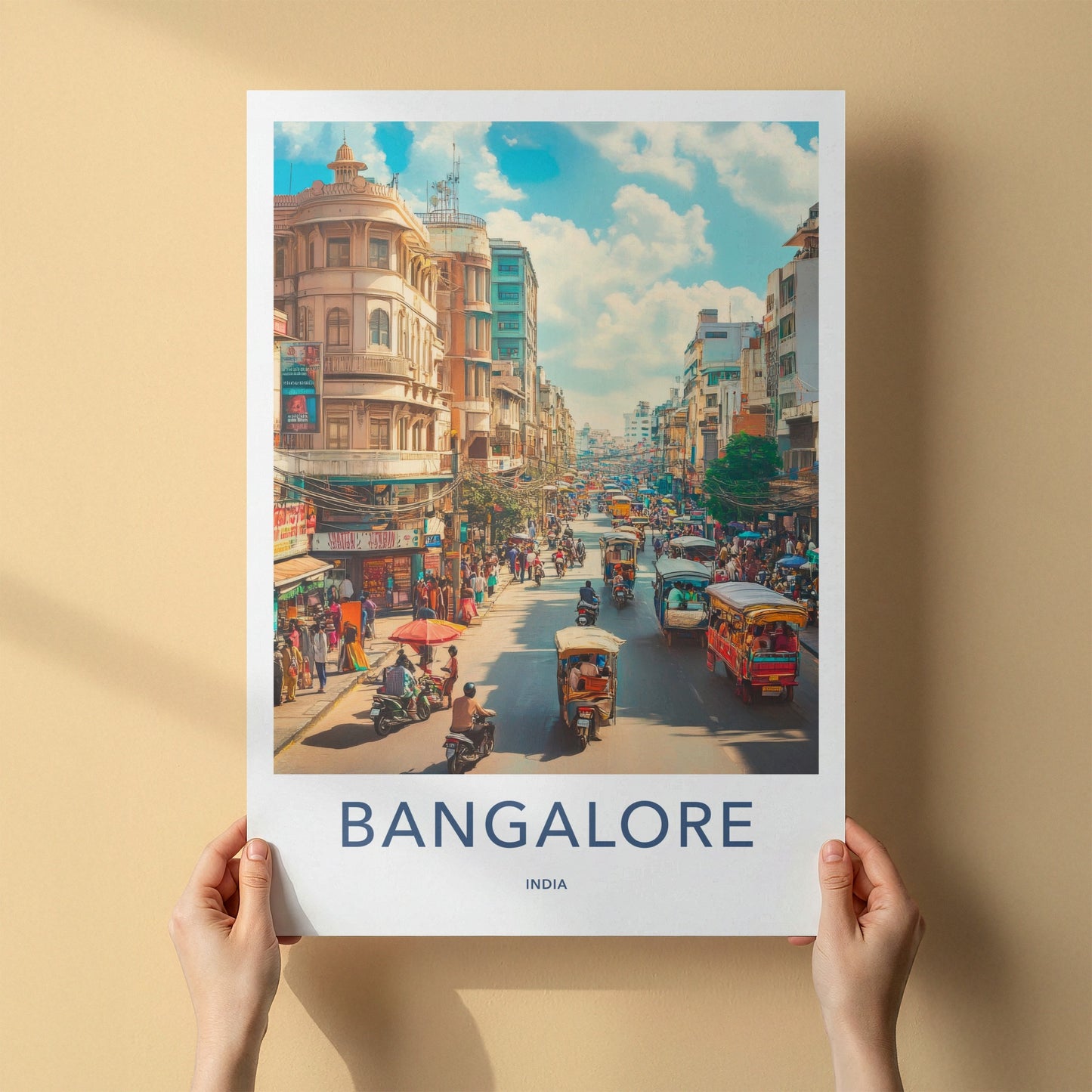 Bangalore Poster - India Travel Art - Karnataka Vibrant Street Scene Home Decor