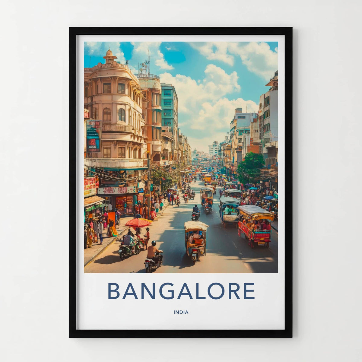 Bangalore Poster - India Travel Art - Karnataka Vibrant Street Scene Home Decor