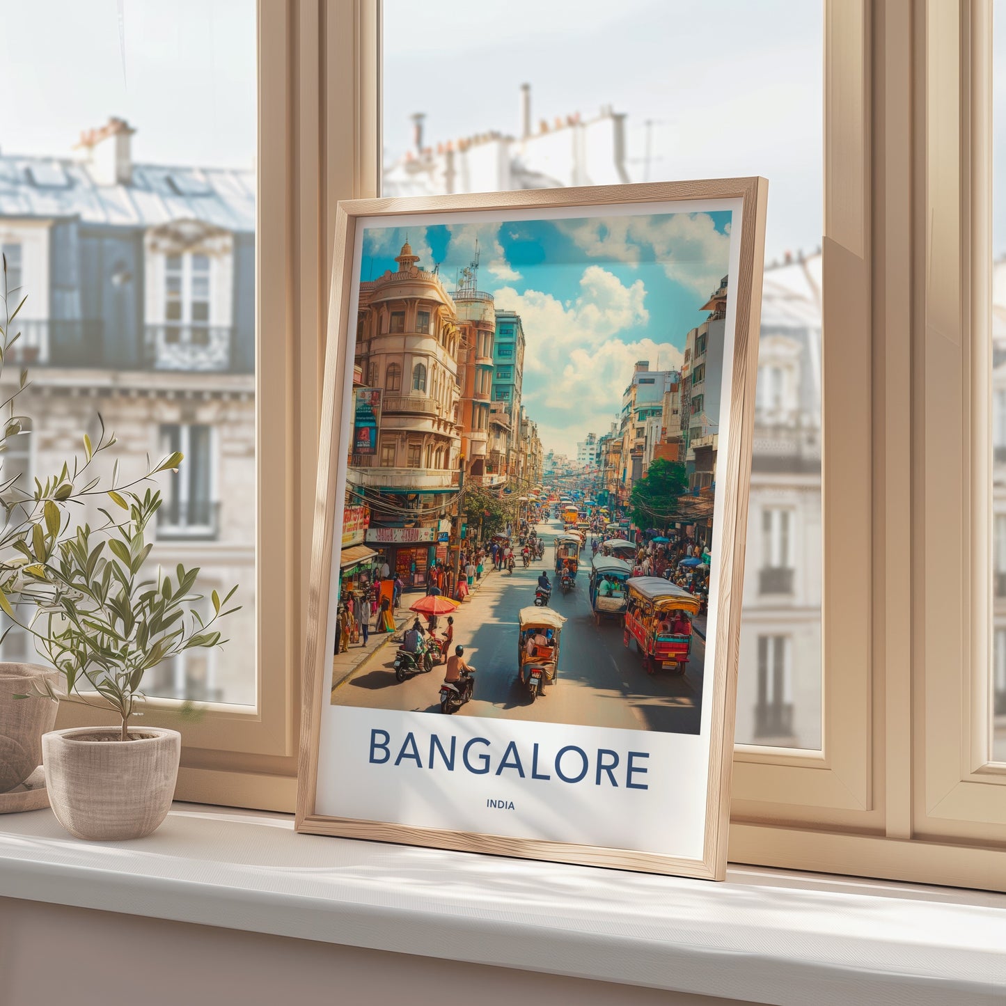 Bangalore Poster - India Travel Art - Karnataka Vibrant Street Scene Home Decor