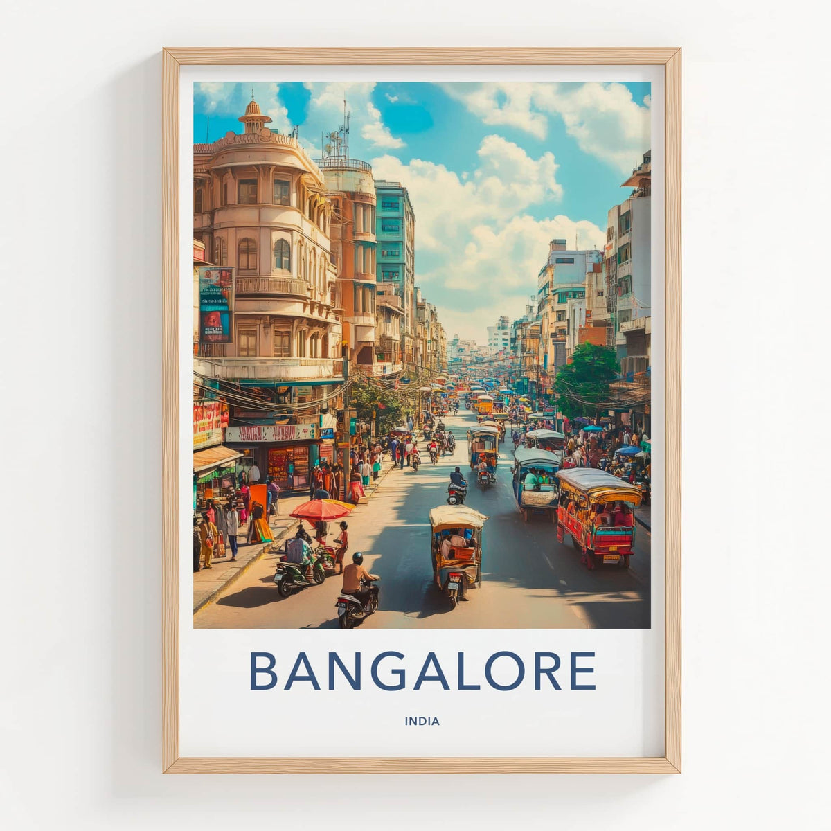 Bangalore Poster - India Travel Art - Karnataka Vibrant Street Scene Home Decor