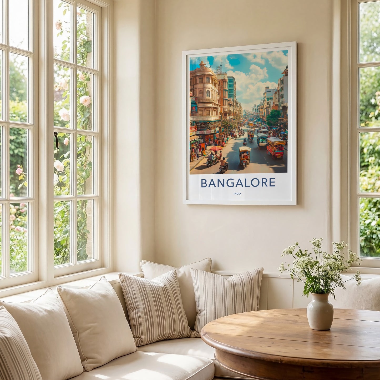 Bangalore Poster - India Travel Art - Karnataka Vibrant Street Scene Home Decor