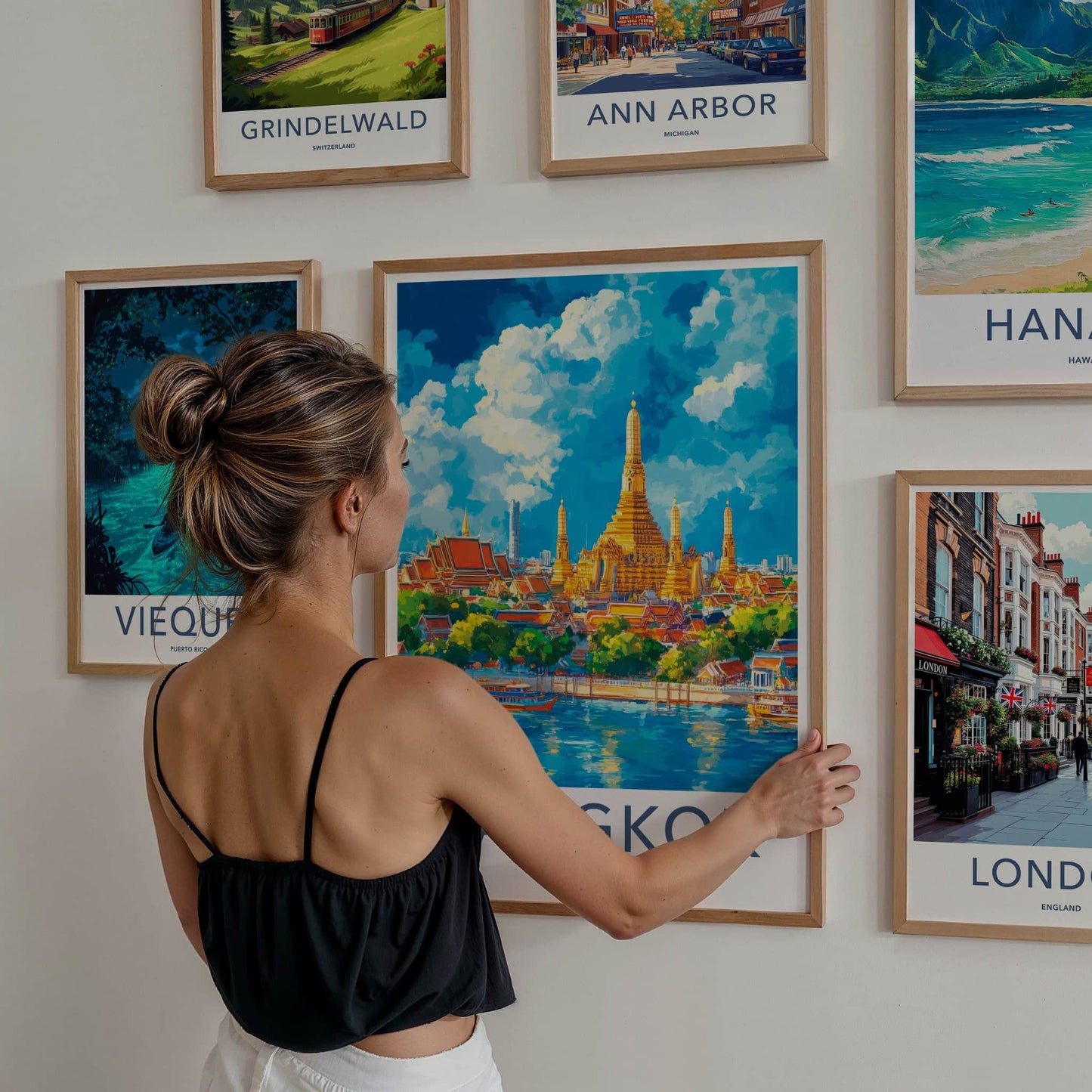 Bangkok Poster - Thailand Travel Art - Riverside Golden Temple Home Decor