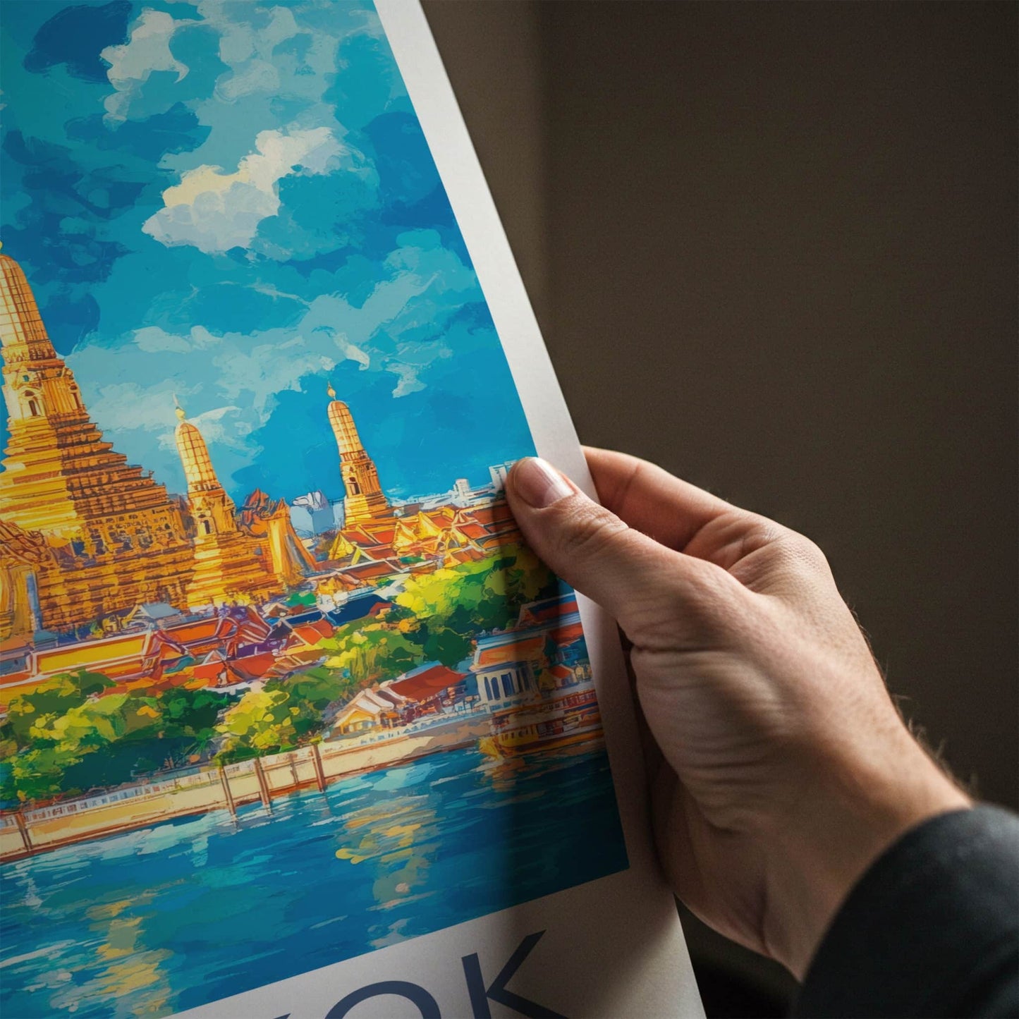 Bangkok Poster - Thailand Travel Art - Riverside Golden Temple Home Decor