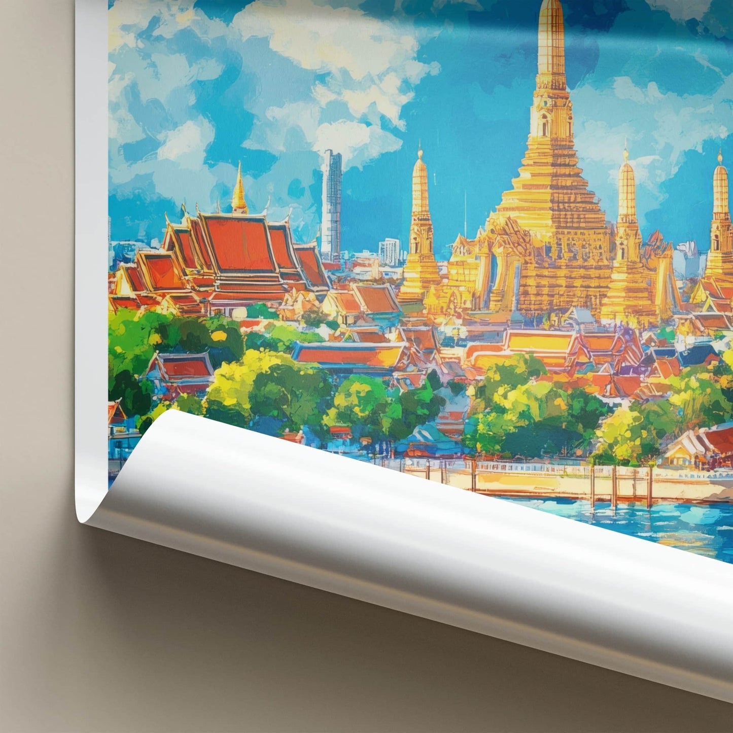 Bangkok Poster - Thailand Travel Art - Riverside Golden Temple Home Decor