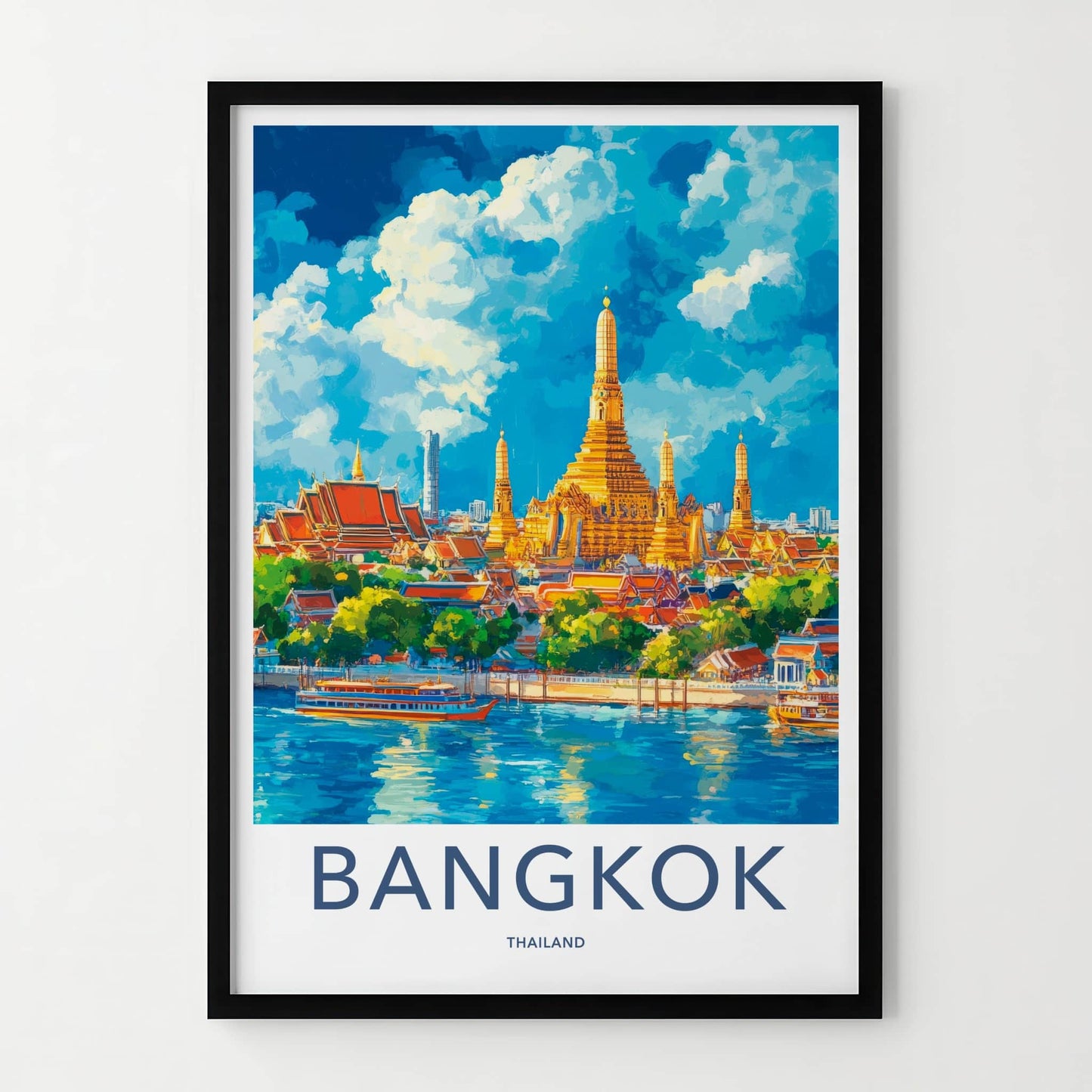 Bangkok Poster - Thailand Travel Art - Riverside Golden Temple Home Decor