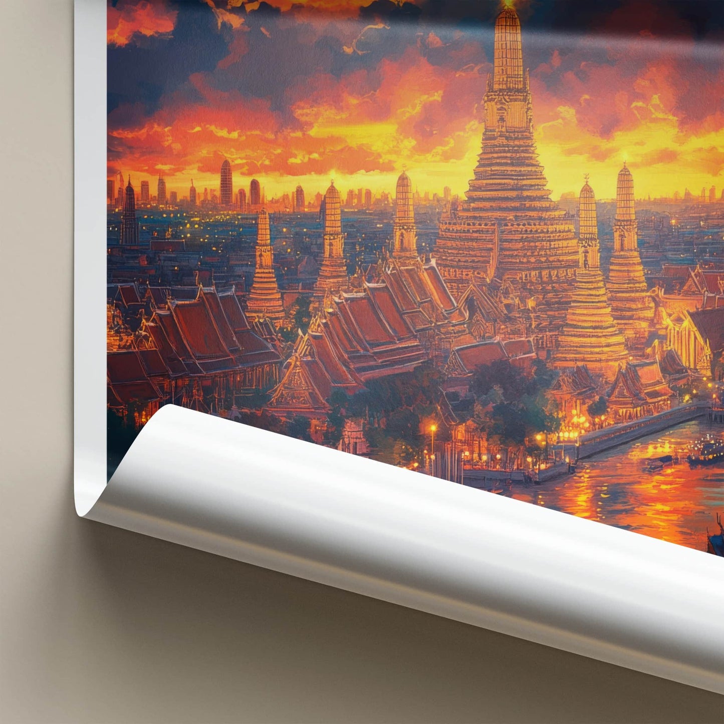 Bangkok Poster - Thailand Travel Art - Vibrant Temple River Home Decor