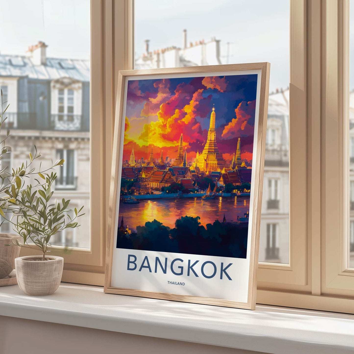Bangkok Poster - Thailand Travel Art - Vibrant Temple Skyline Home Decor