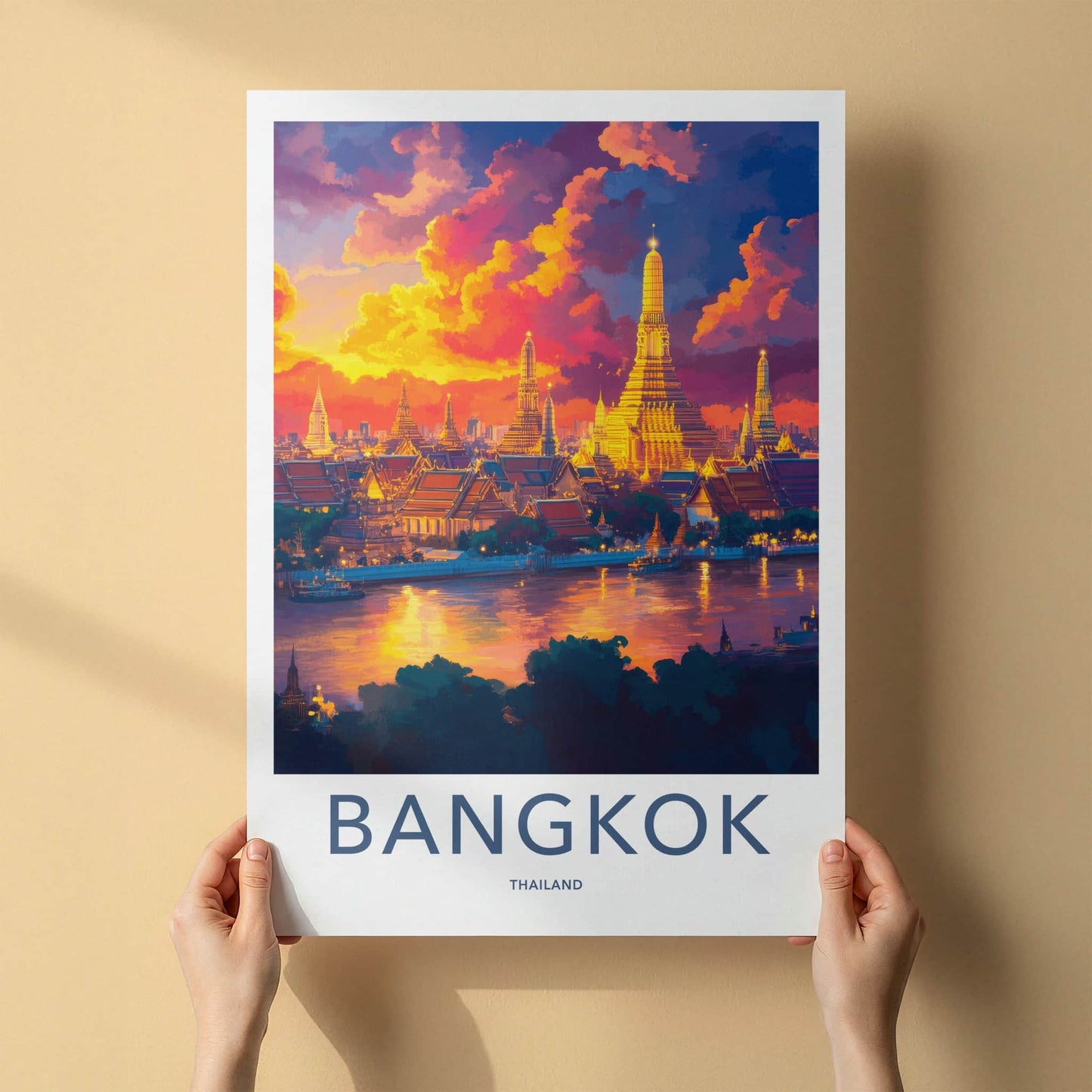 Bangkok Poster - Thailand Travel Art - Vibrant Temple Skyline Home Decor