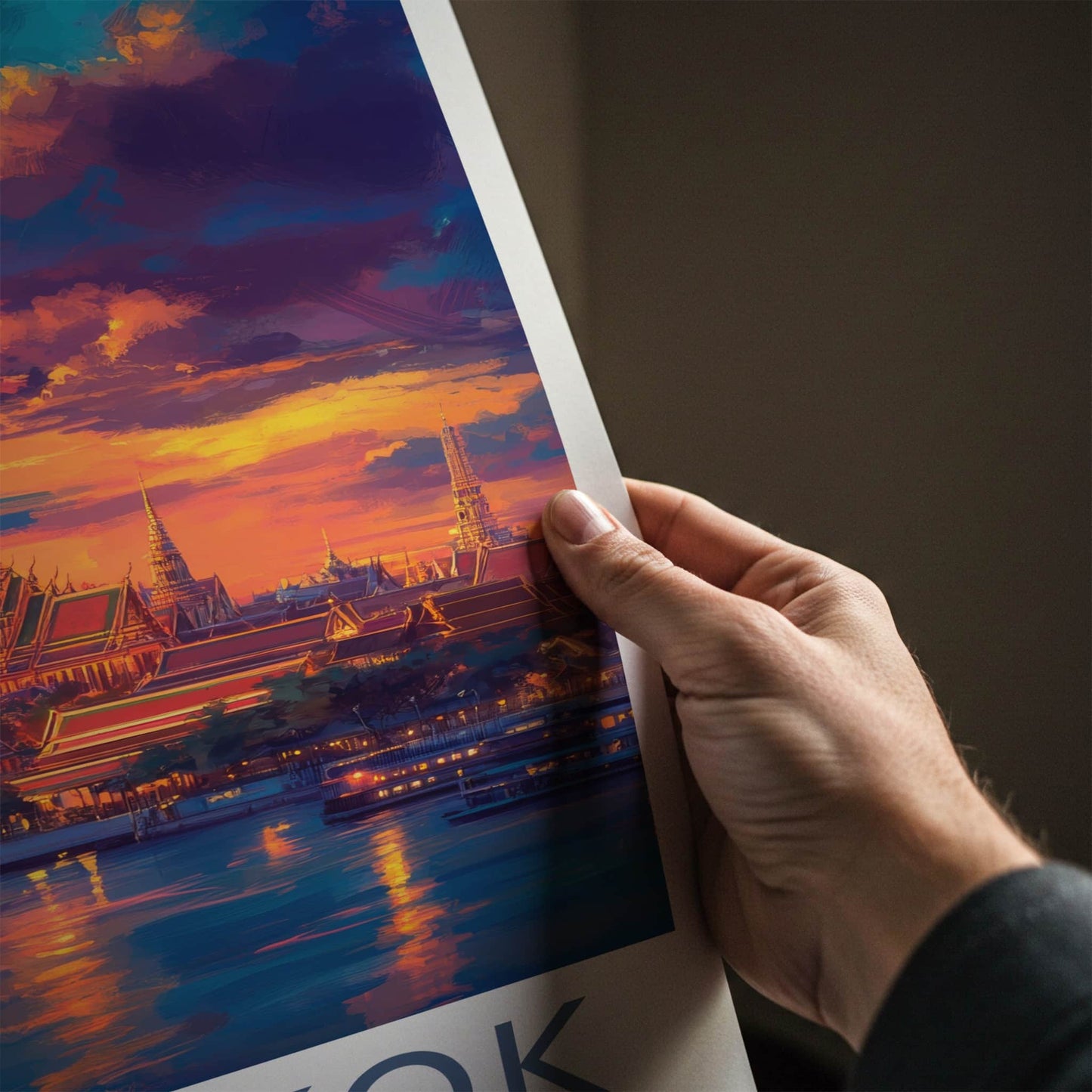Bangkok Poster - Thailand Travel Art - Vibrant Temple Sunset Home Decor