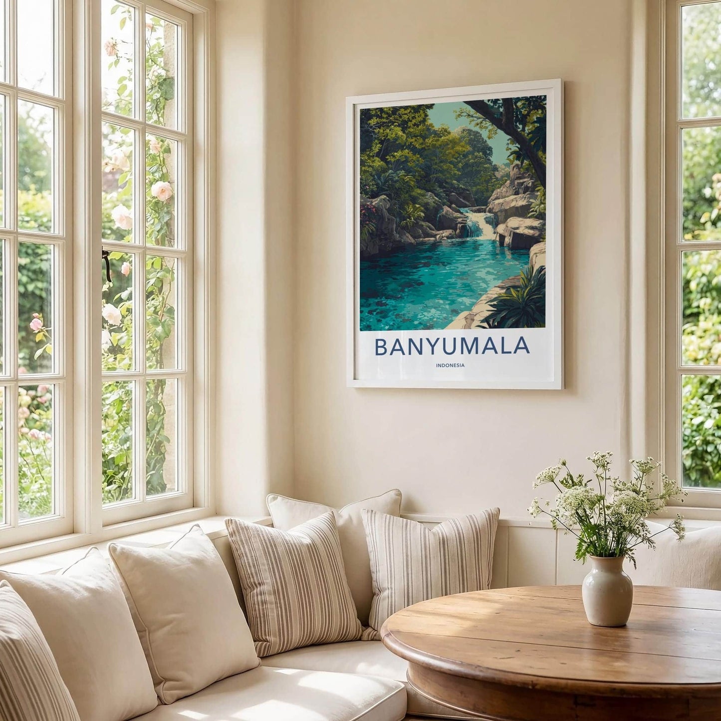 Banyumala Poster - Indonesia Scenic Art - Lush Tropical Cascade Room Decor