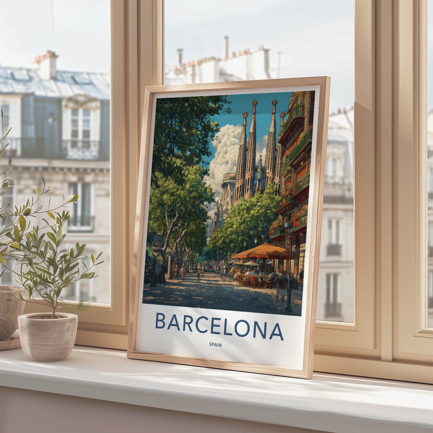 Barcelona Poster - Spain Framed Art - Sagrada Familia Street Lounge Decor