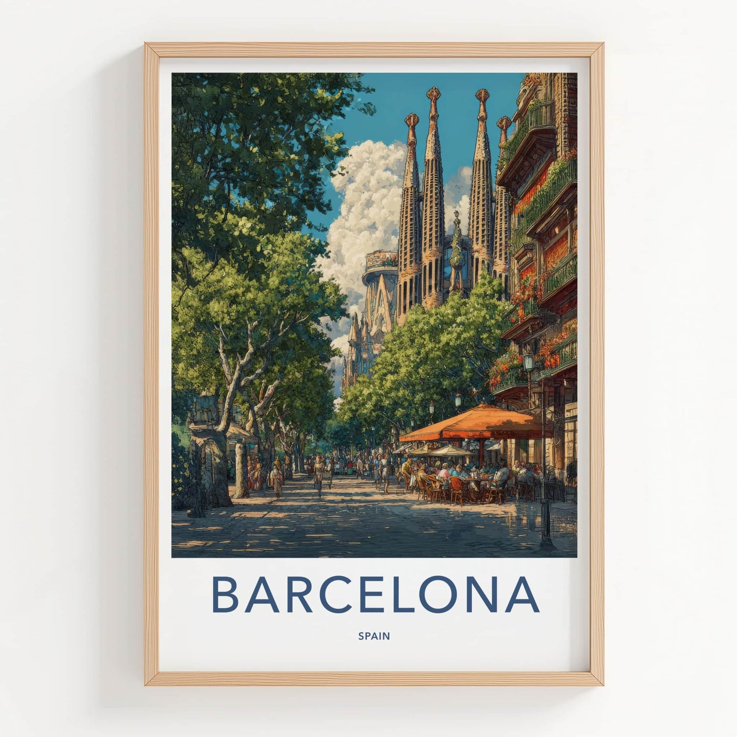 Barcelona Poster - Spain Framed Art - Sagrada Familia Street Lounge Decor