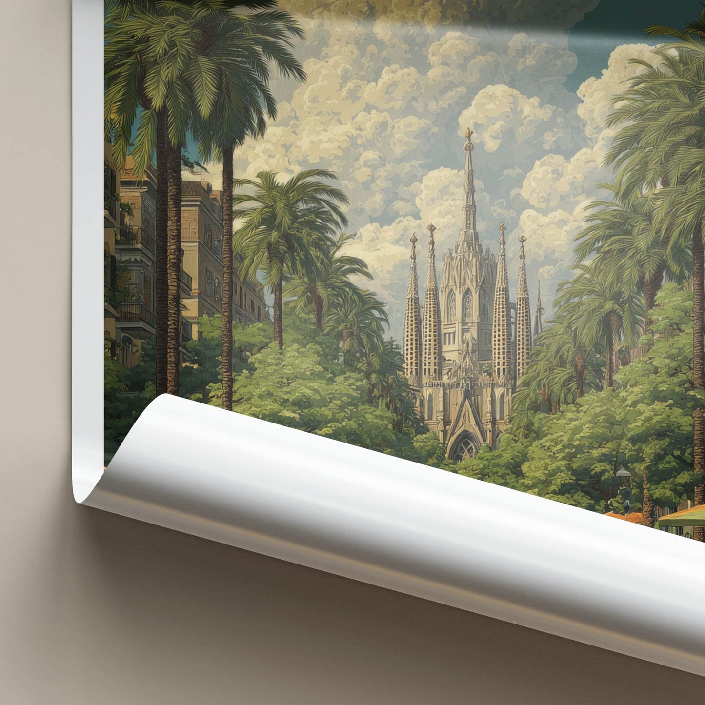 Barcelona Poster - Spain Travel Art - Sagrada Familia Avenue Home Decor