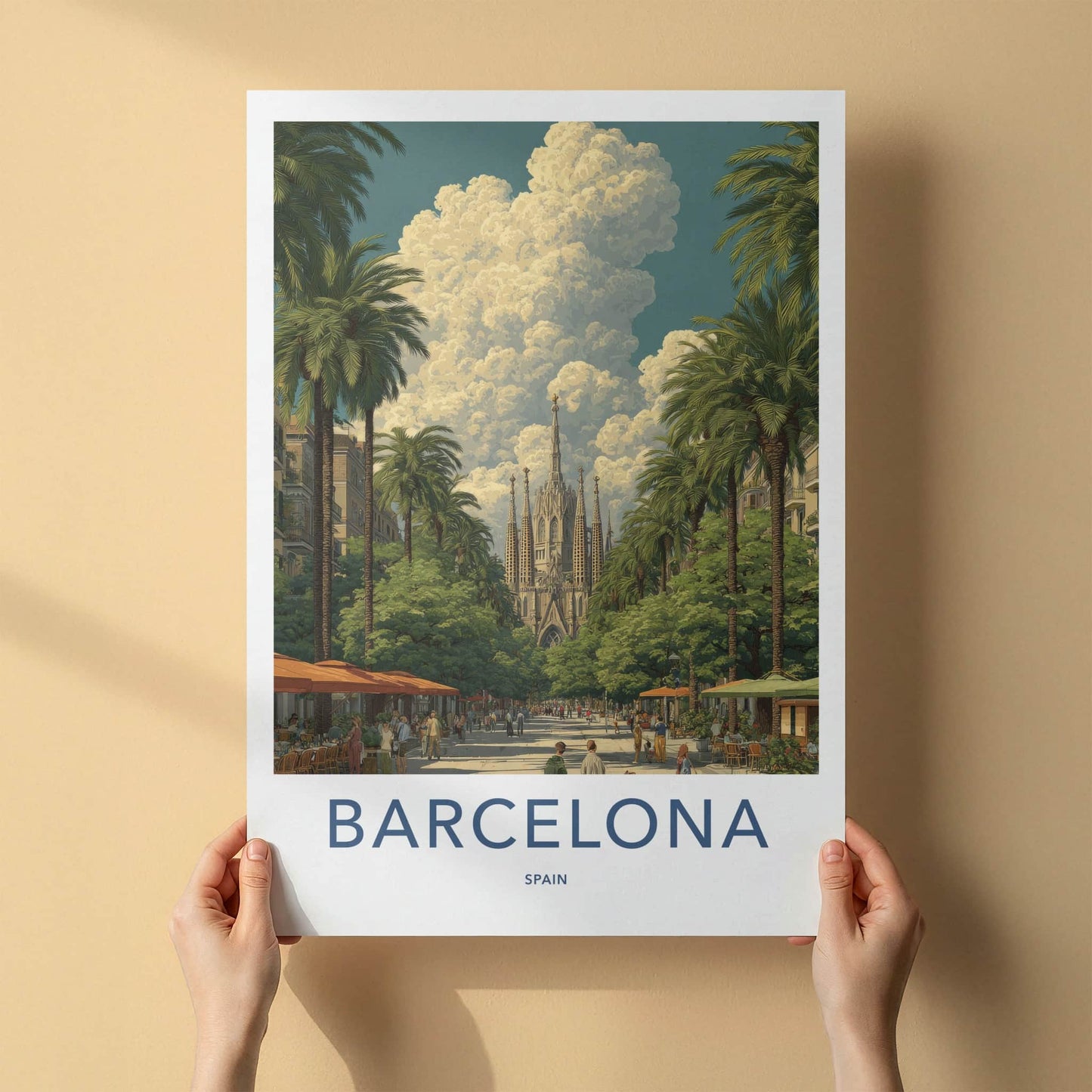 Barcelona Poster - Spain Travel Art - Sagrada Familia Avenue Home Decor