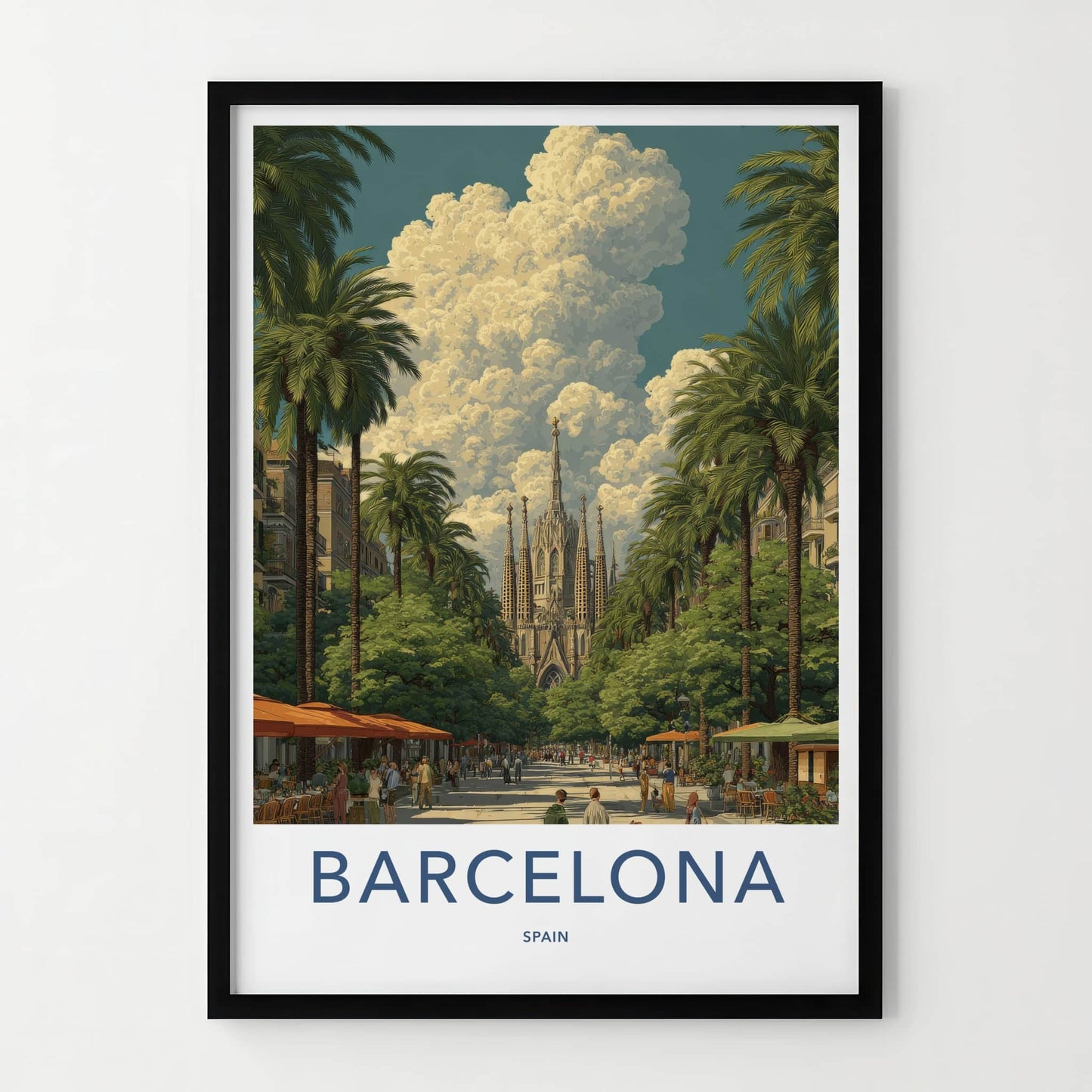 Barcelona Poster - Spain Travel Art - Sagrada Familia Avenue Home Decor