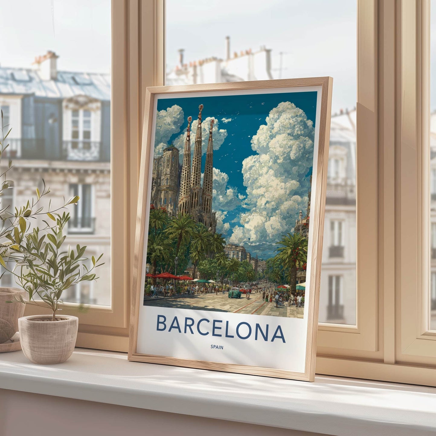 Barcelona Poster - Spain Travel Art - Sagrada Familia Street Wall Decor