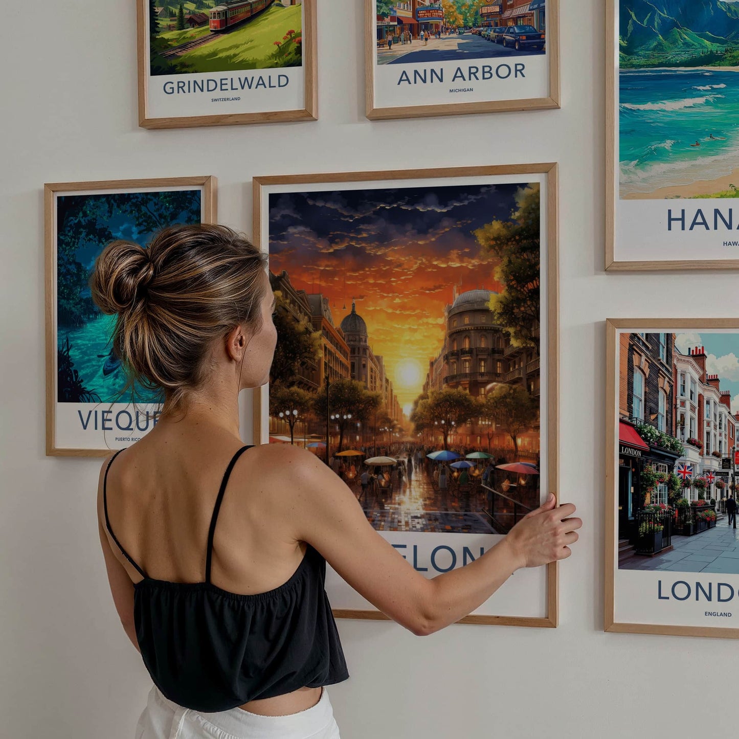 Barcelona Poster - Spain Travel Art - Vibrant City Sunset Home Decor