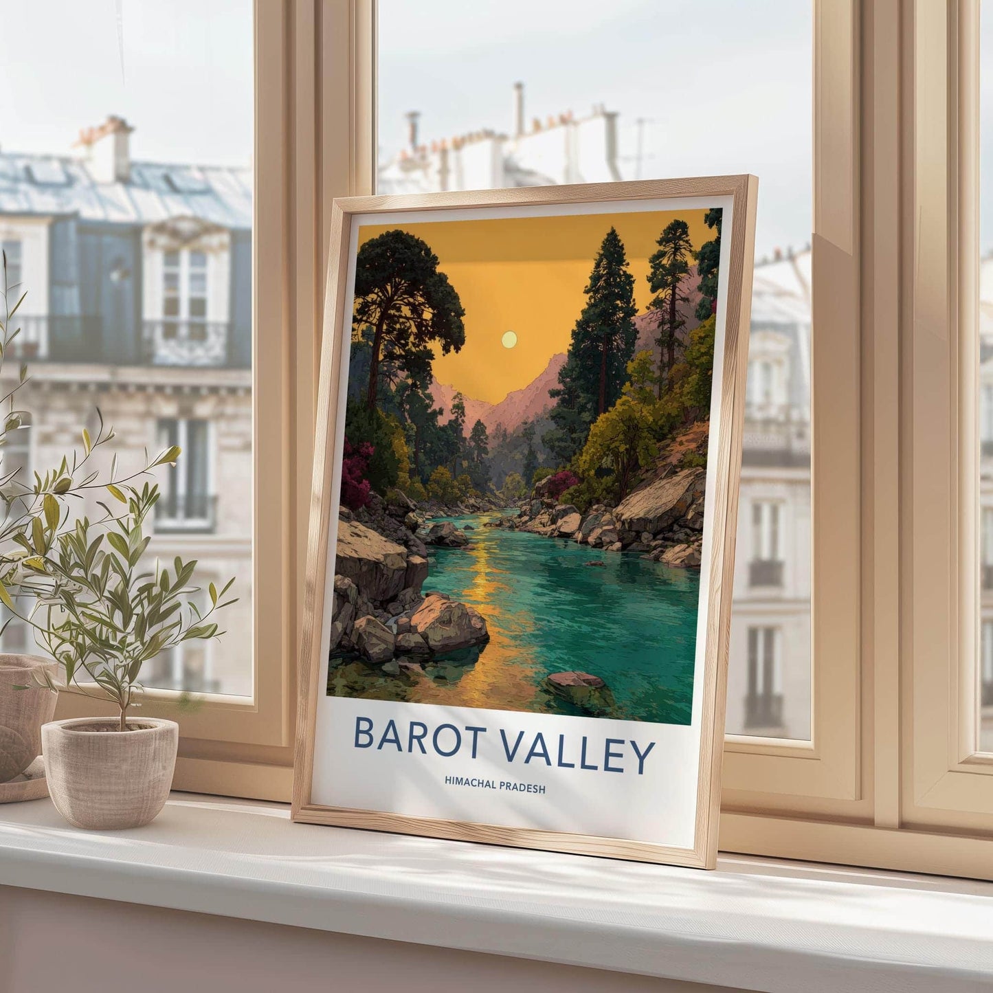 Barot Valley Poster - India Travel Art - Himachal Pradesh River Sunset Home Decor
