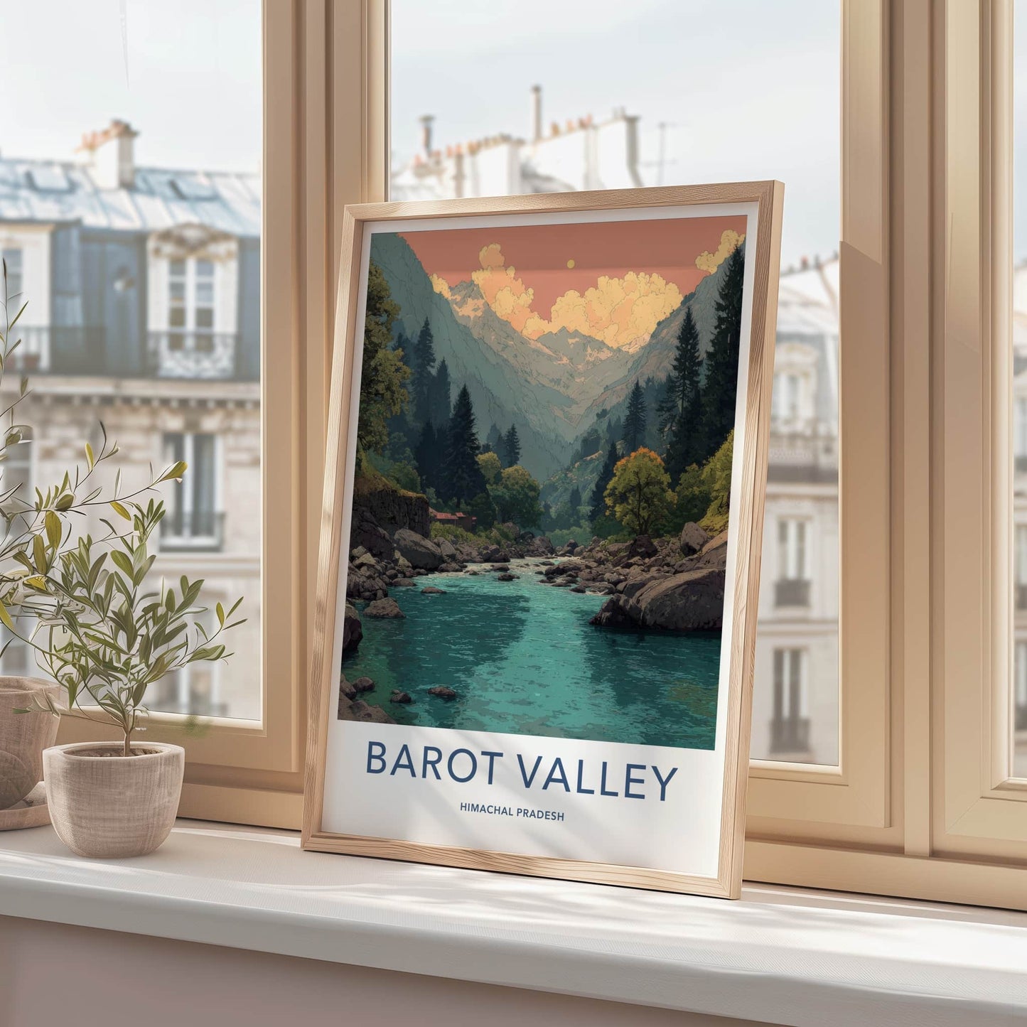 Barot Valley Poster - India Travel Art - Mountain River Sunrise Home Decor