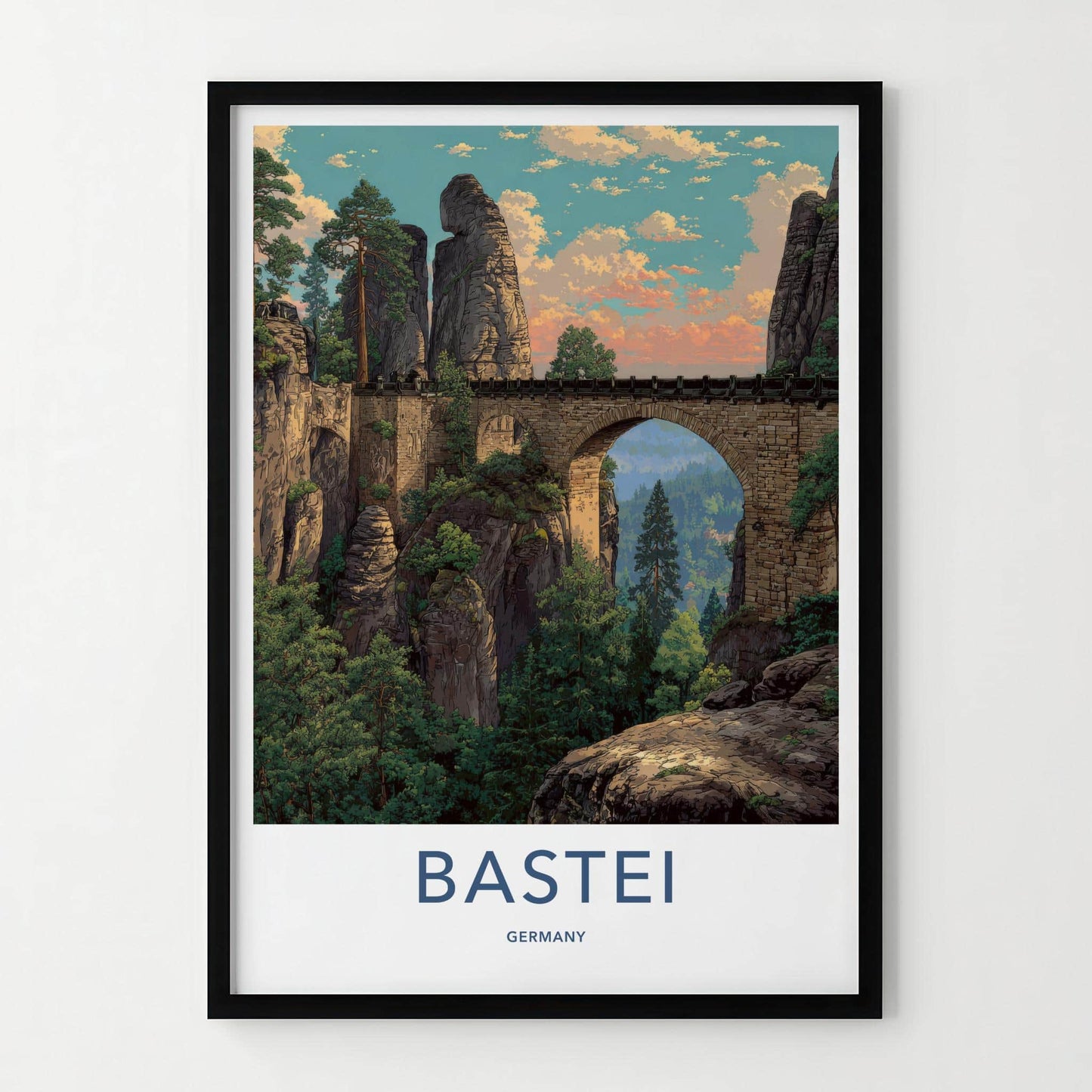 Bastei Poster - Germany Scenic Art - Towering Rock Bridge Home Art