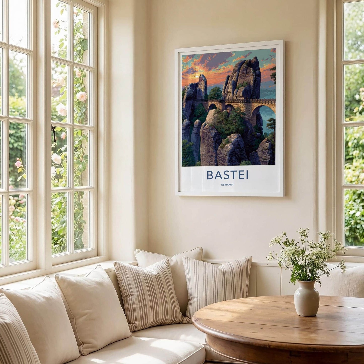 Bastei Poster - Germany Travel Art - Dramatic Sunset Bridge Home Decor