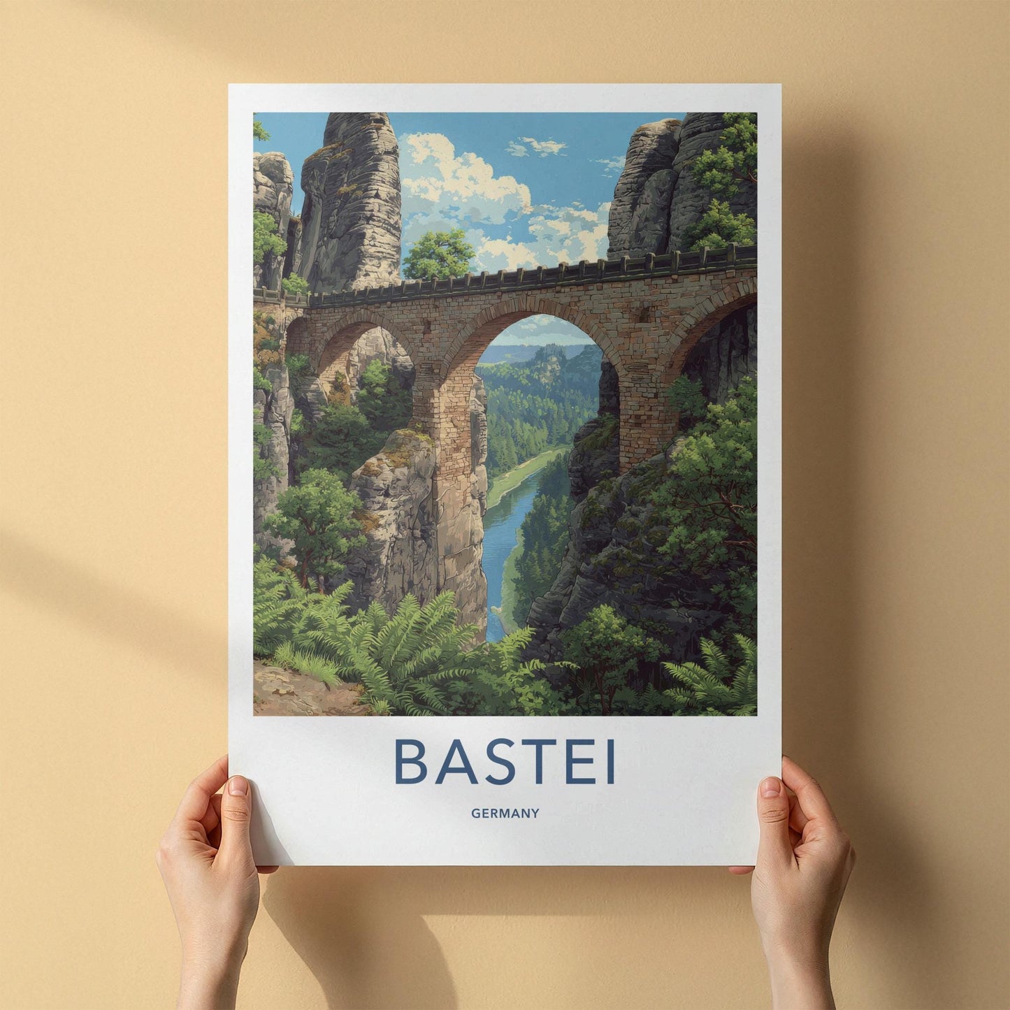Bastei Poster - Germany Travel Art - Stone Arch Bridge Wall Decor