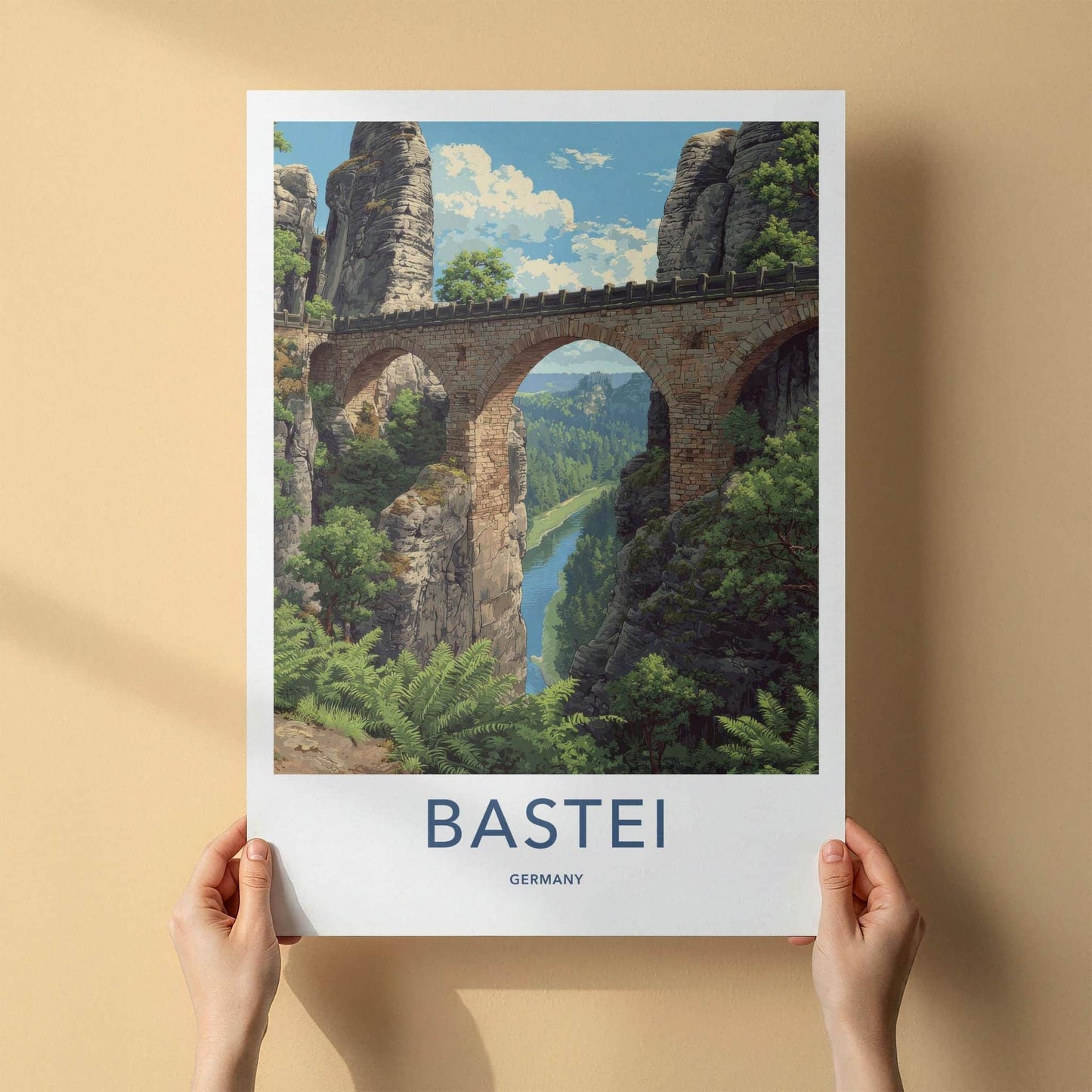 Bastei Poster - Germany Travel Art - Stone Arch Bridge Wall Decor
