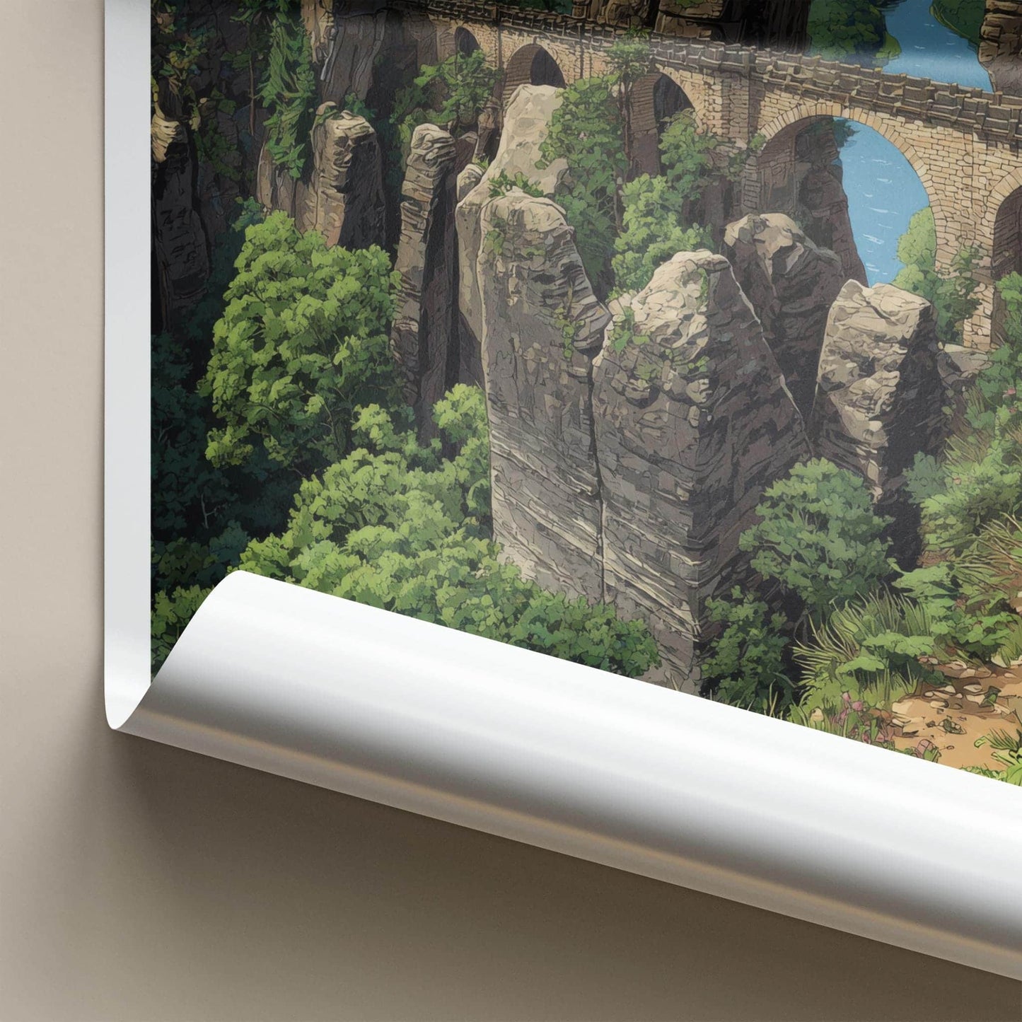 Bastei Poster - Germany Travel Art - Stone bridge peaks Wall Decor