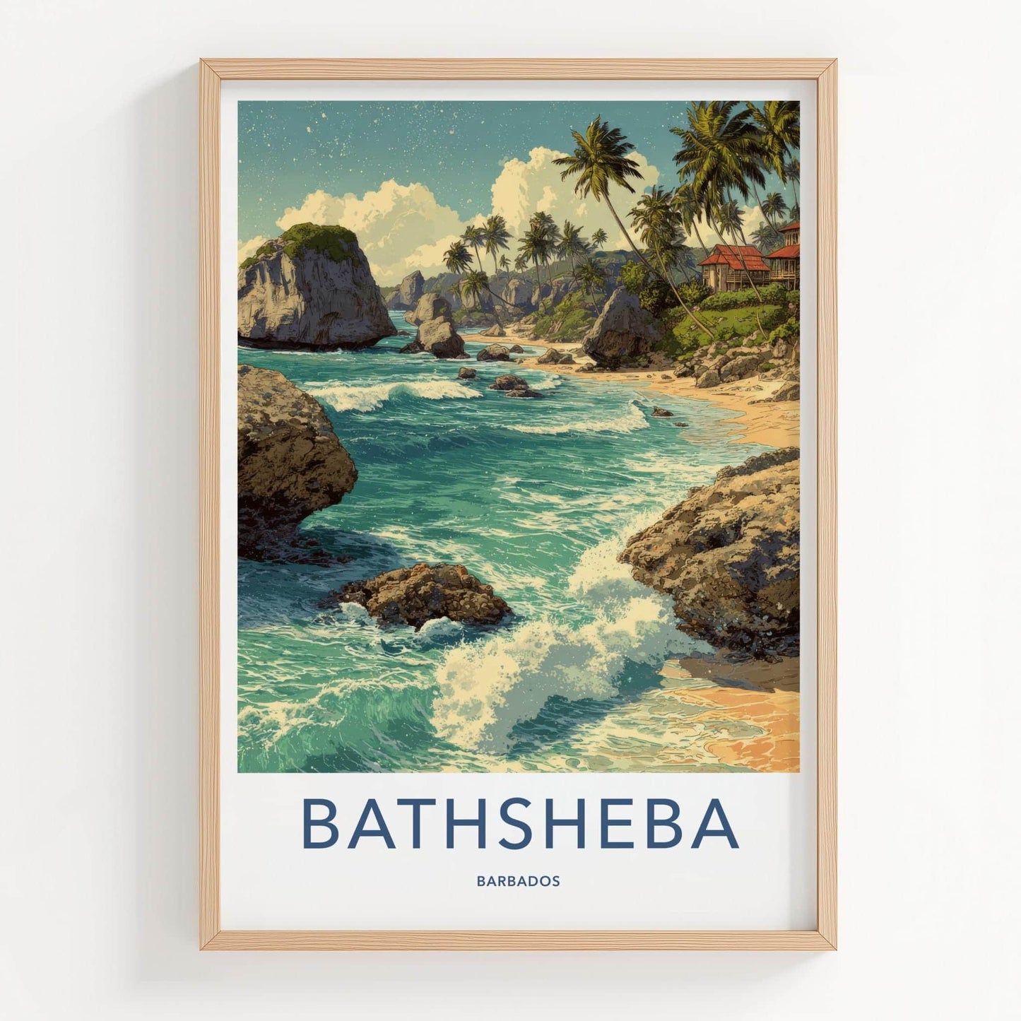 Bathsheba Poster - Barbados Travel Art - Rocky Ocean Waves Home Decor