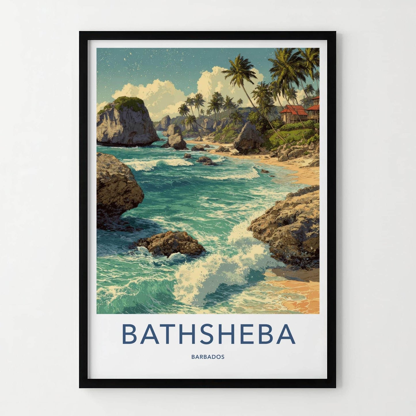 Bathsheba Poster - Barbados Travel Art - Rocky Ocean Waves Home Decor