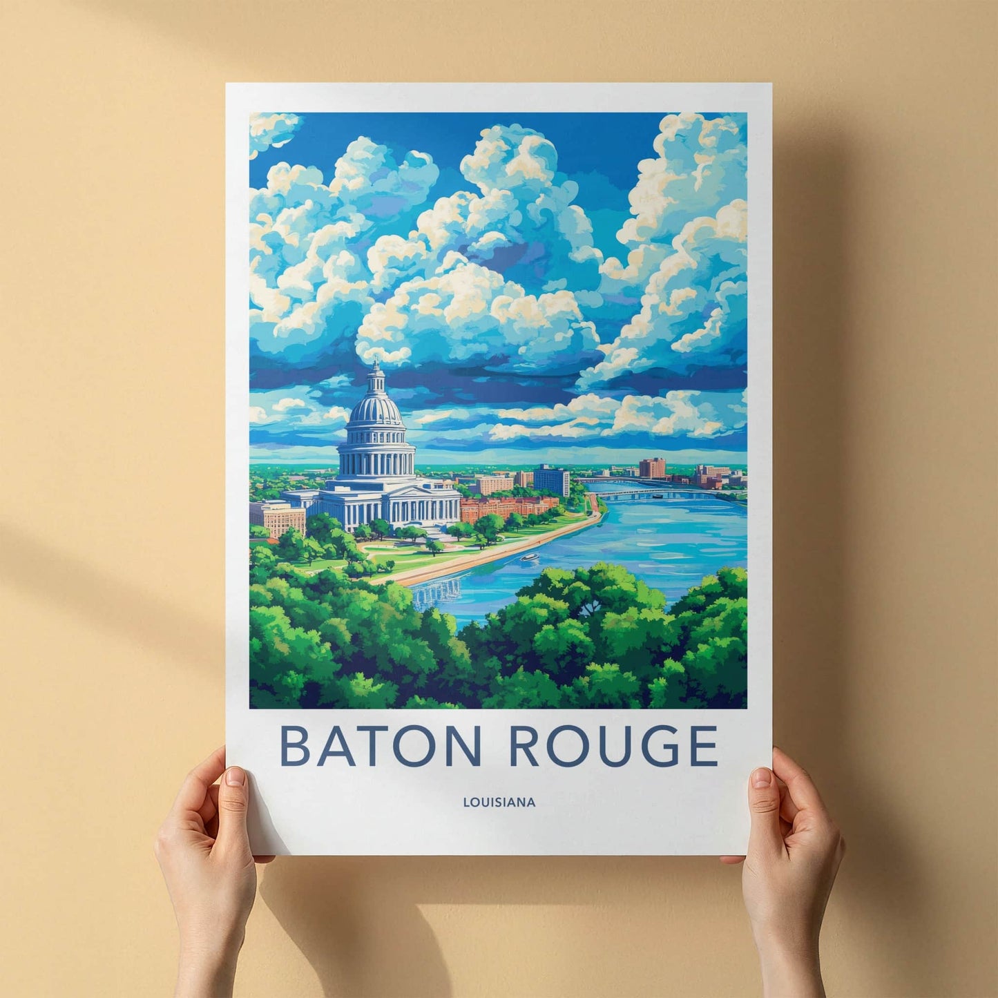 Baton Rouge Poster - Louisiana Travel Art - Capitol River City Home Decor