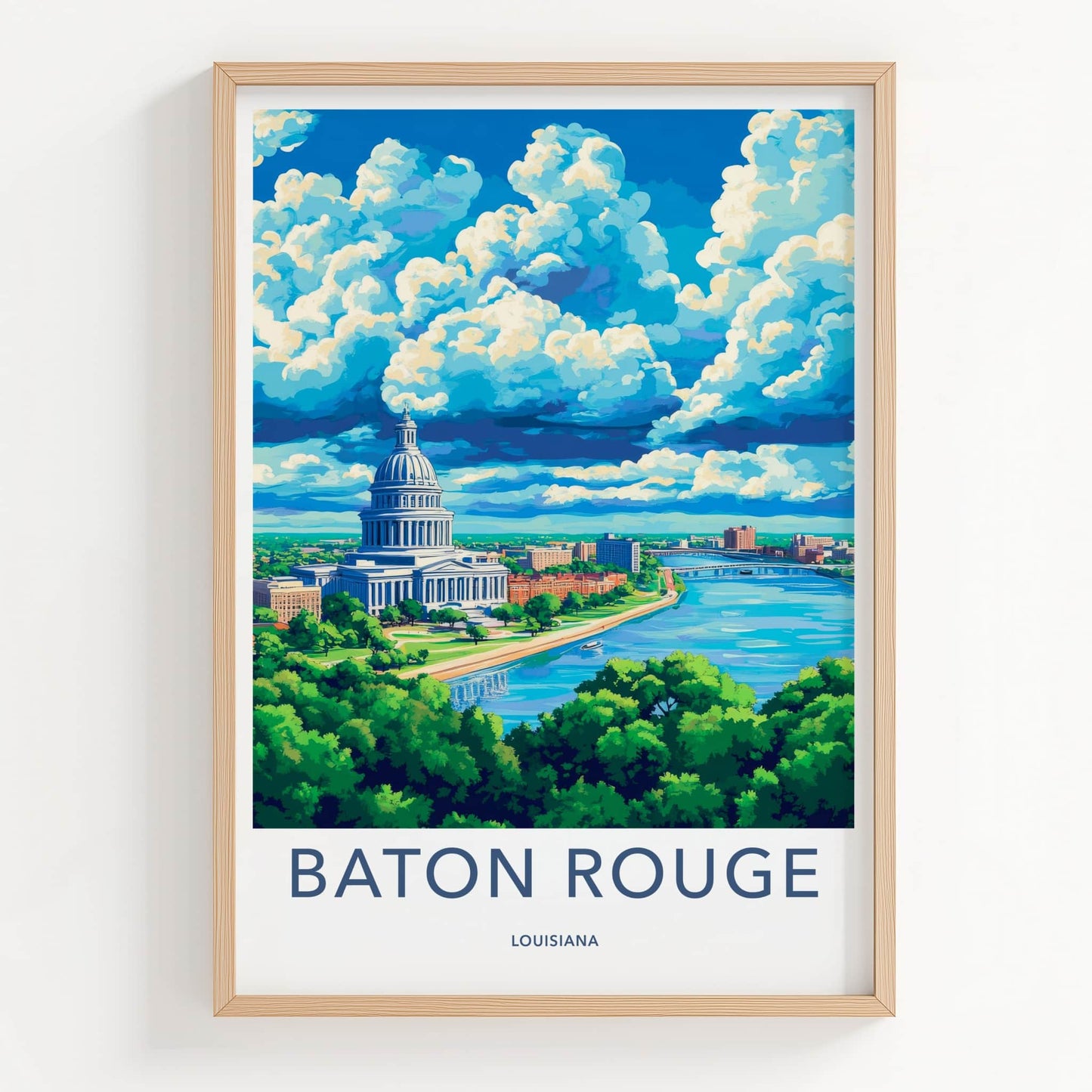 Baton Rouge Poster - Louisiana Travel Art - Capitol River City Home Decor