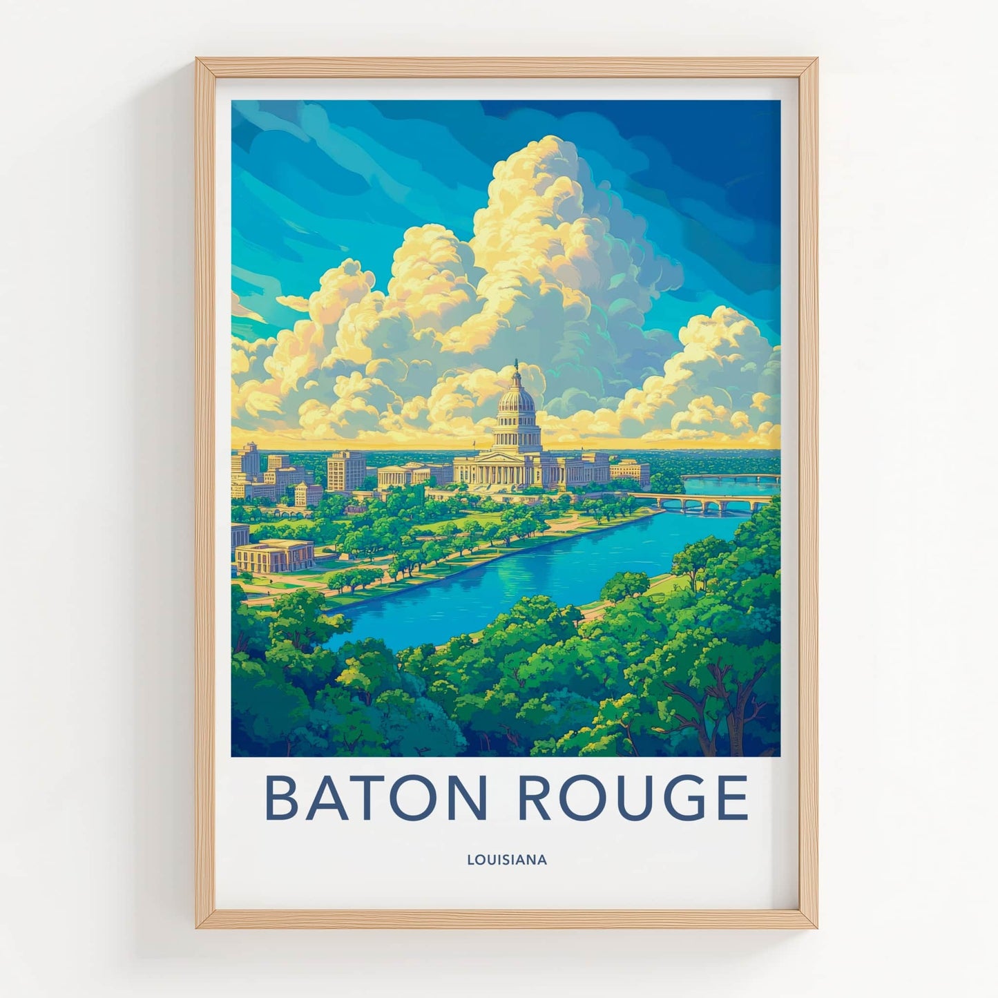 Baton Rouge Poster - Louisiana Travel Art - Lush River Capitol Home Decor