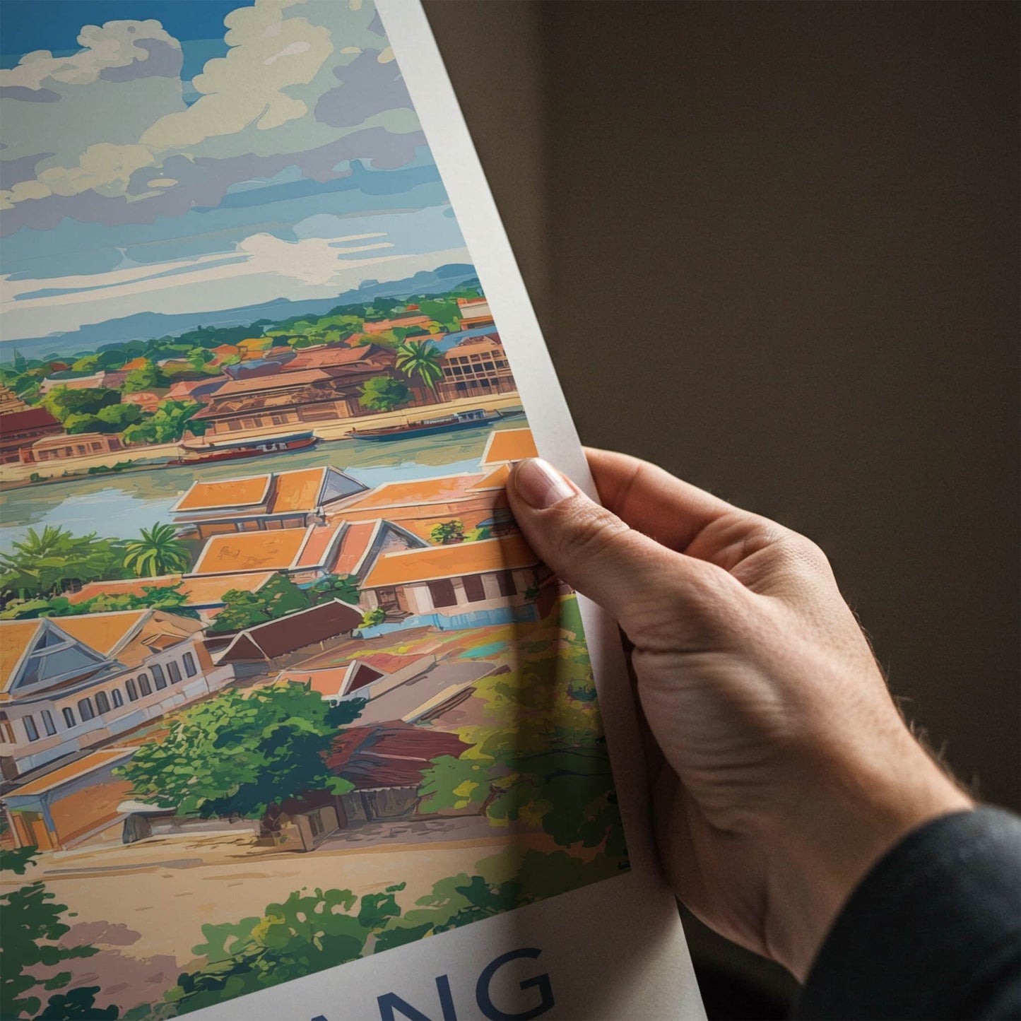 Battambang Poster - Cambodia Travel Art - Riverside Temple Town Home Decor