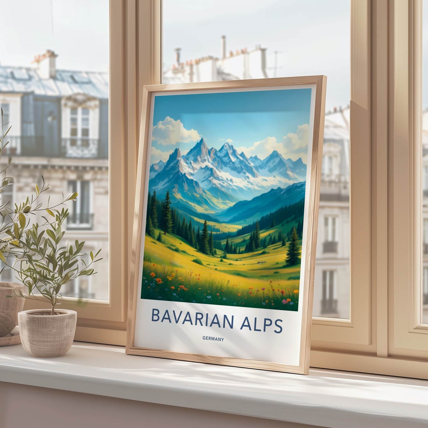 Bavarian Alps Poster - Germany Travel Art - Sunny Mountain Valley Home Decor