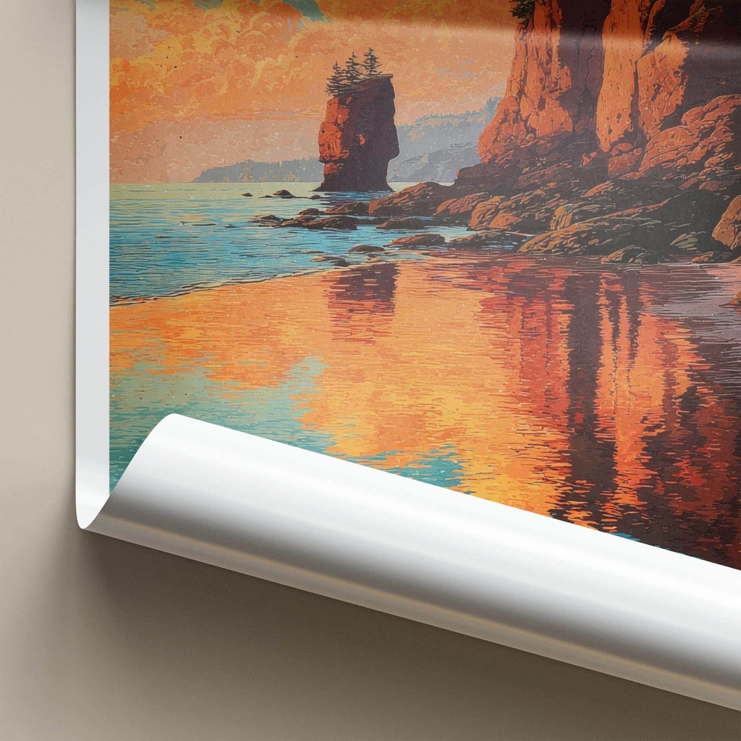 Bay of Fundy Poster - Canada Travel Art - Dramatic Cliff Sunset Wall Decor