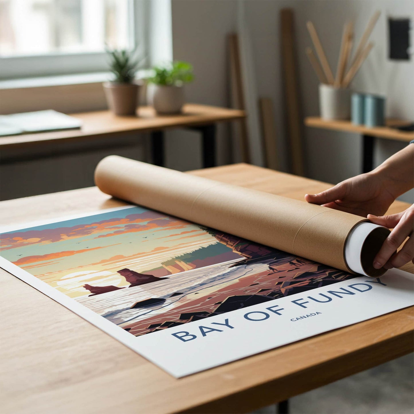 Bay Of Fundy Poster - Canada Travel Art - Rocky Beach Sunset Home Decor