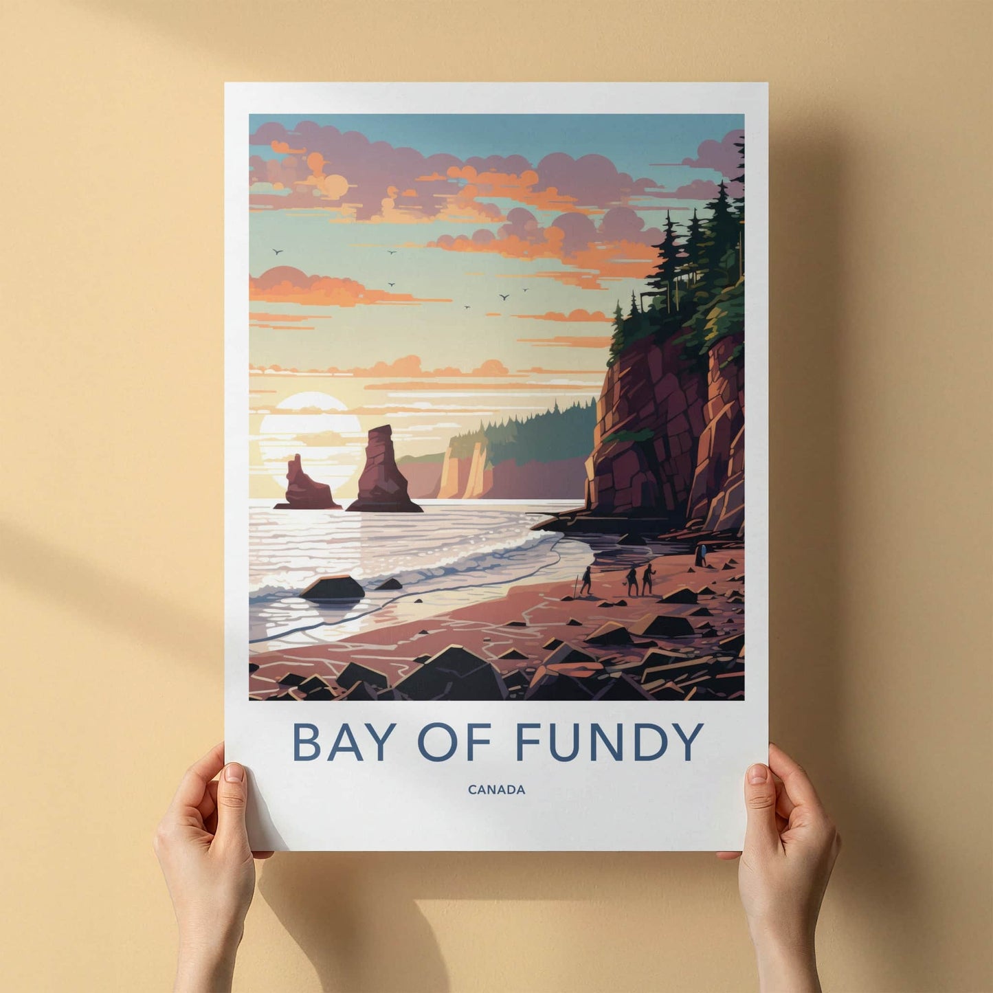 Bay Of Fundy Poster - Canada Travel Art - Rocky Beach Sunset Home Decor