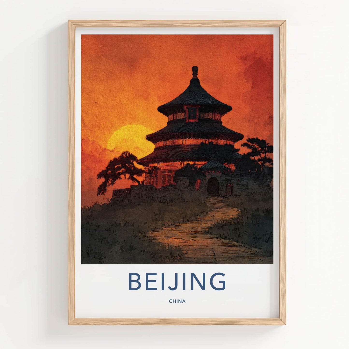 Beijing Poster - China Framed Print - Golden Sunset Temple Framed Decor
