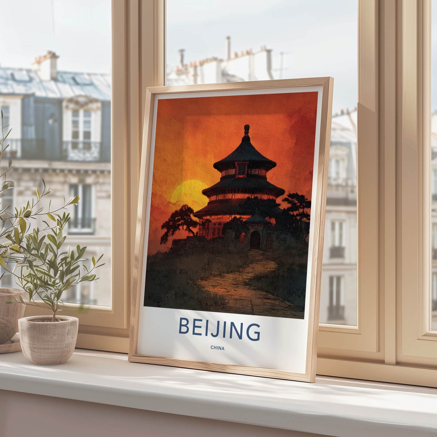 Beijing Poster - China Framed Print - Golden Sunset Temple Framed Decor