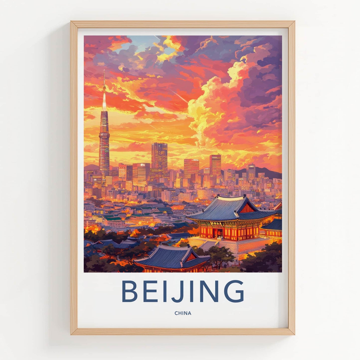 Beijing Poster - China Travel Art - Towering Skyline Temples Wall Decor