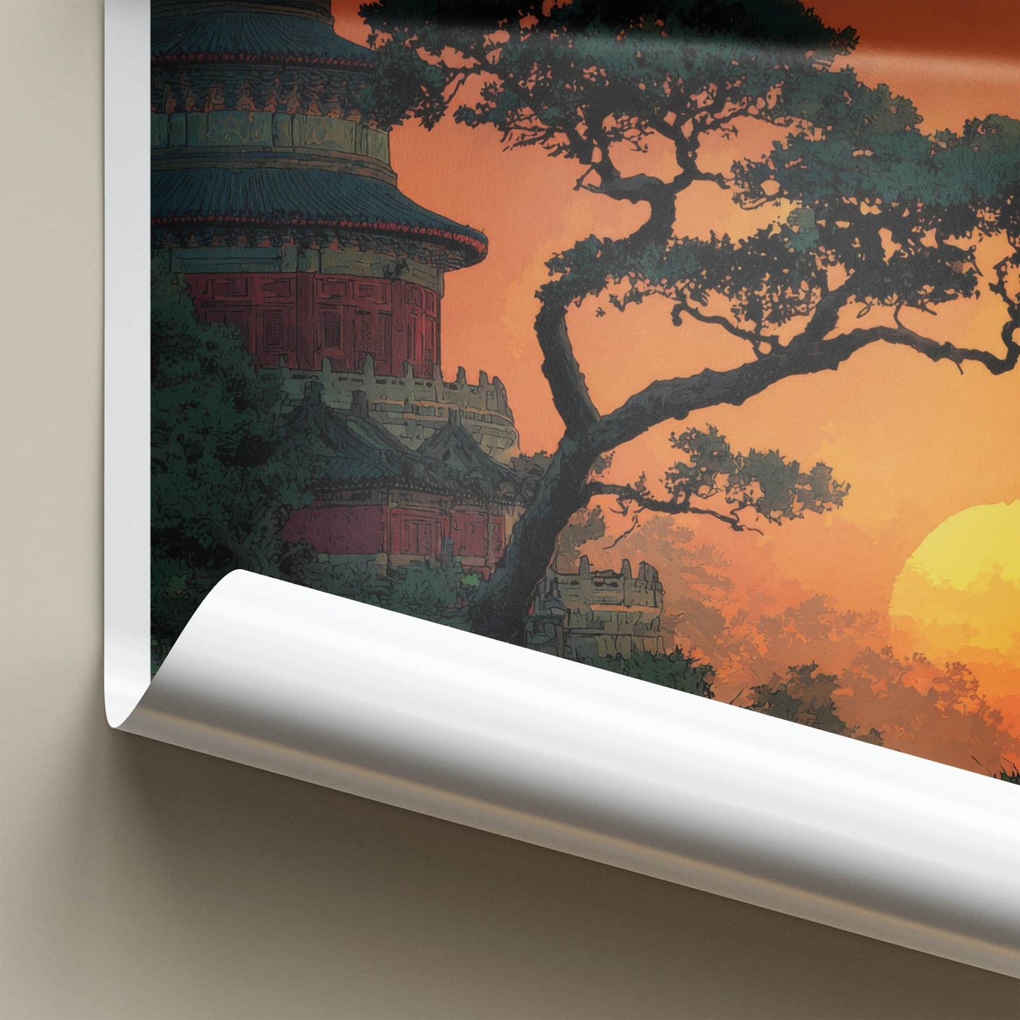 Beijing Poster - China Travel Print - Majestic Temple Sunset Lounge Decor