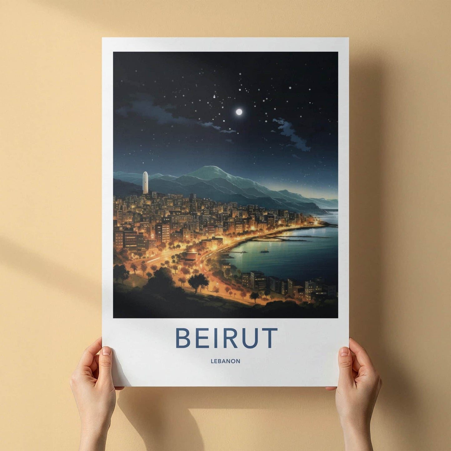 Beirut Poster - Lebanon Travel Art - Coastal City Lights Home Decor