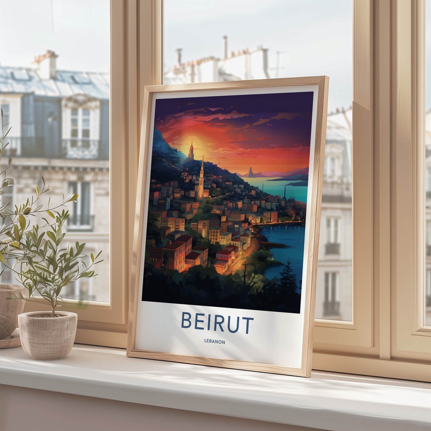 Beirut Poster - Lebanon Travel Art - Coastal City Sunset Home Decor